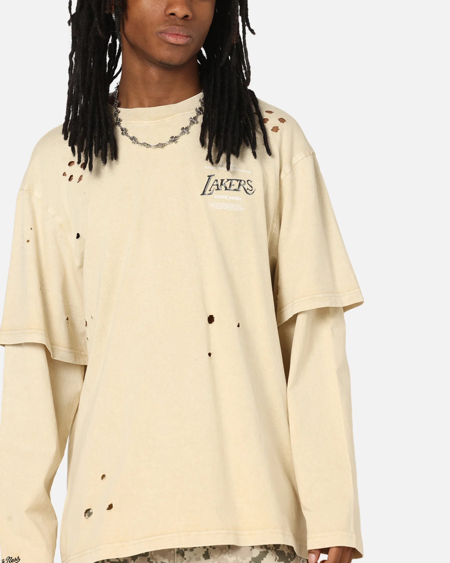 Mitchell & Ness Los Angeles Lakers Chromed Mock Long Sleeve T-Shirt Khaki - Image 8