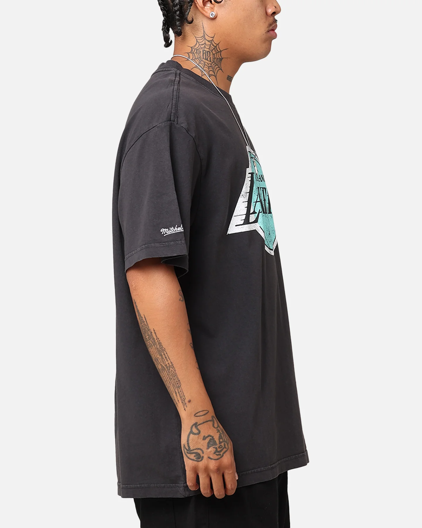 Mitchell & Ness Los Angeles Lakers Ice Blue Logo T-Shirt Faded Black - Image 3