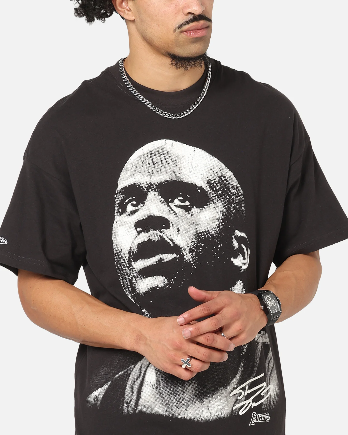 Mitchell & Ness Los Angeles Lakers Shaquille O'Neal Big Head T-Shirt Faded Black - Image 6