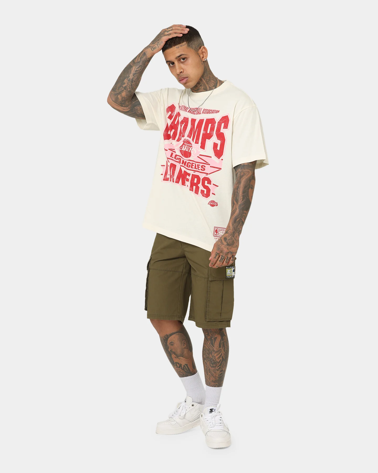 Mitchell & Ness Los Angeles Lakers St Valentine's Day T-Shirt Unbleached - Image 2