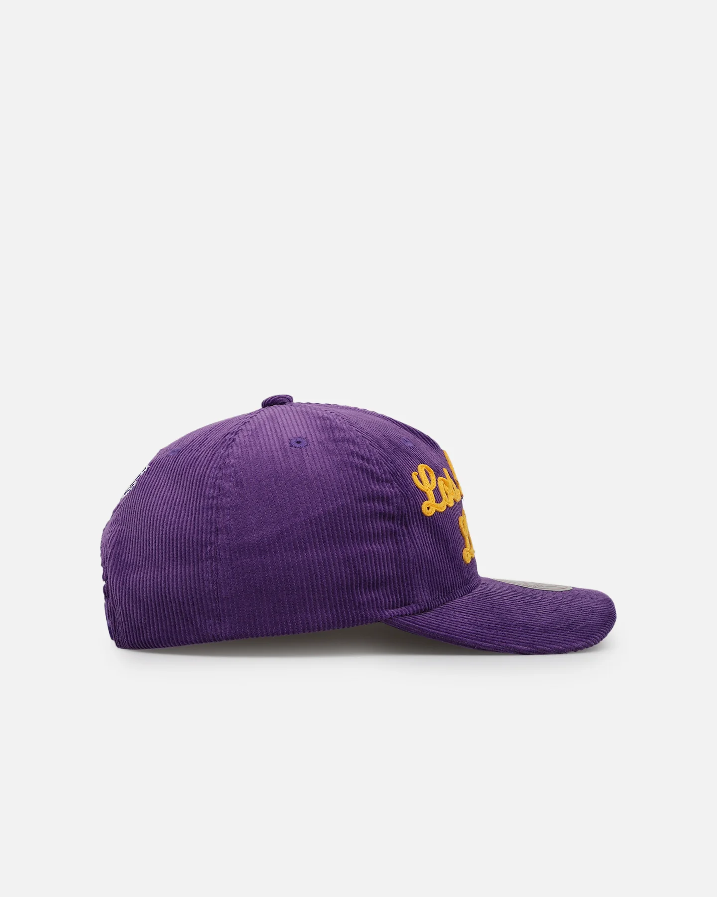 Mitchell & Ness Los Angeles Lakers Stack Script Corduroy Snapback Purple - Image 4