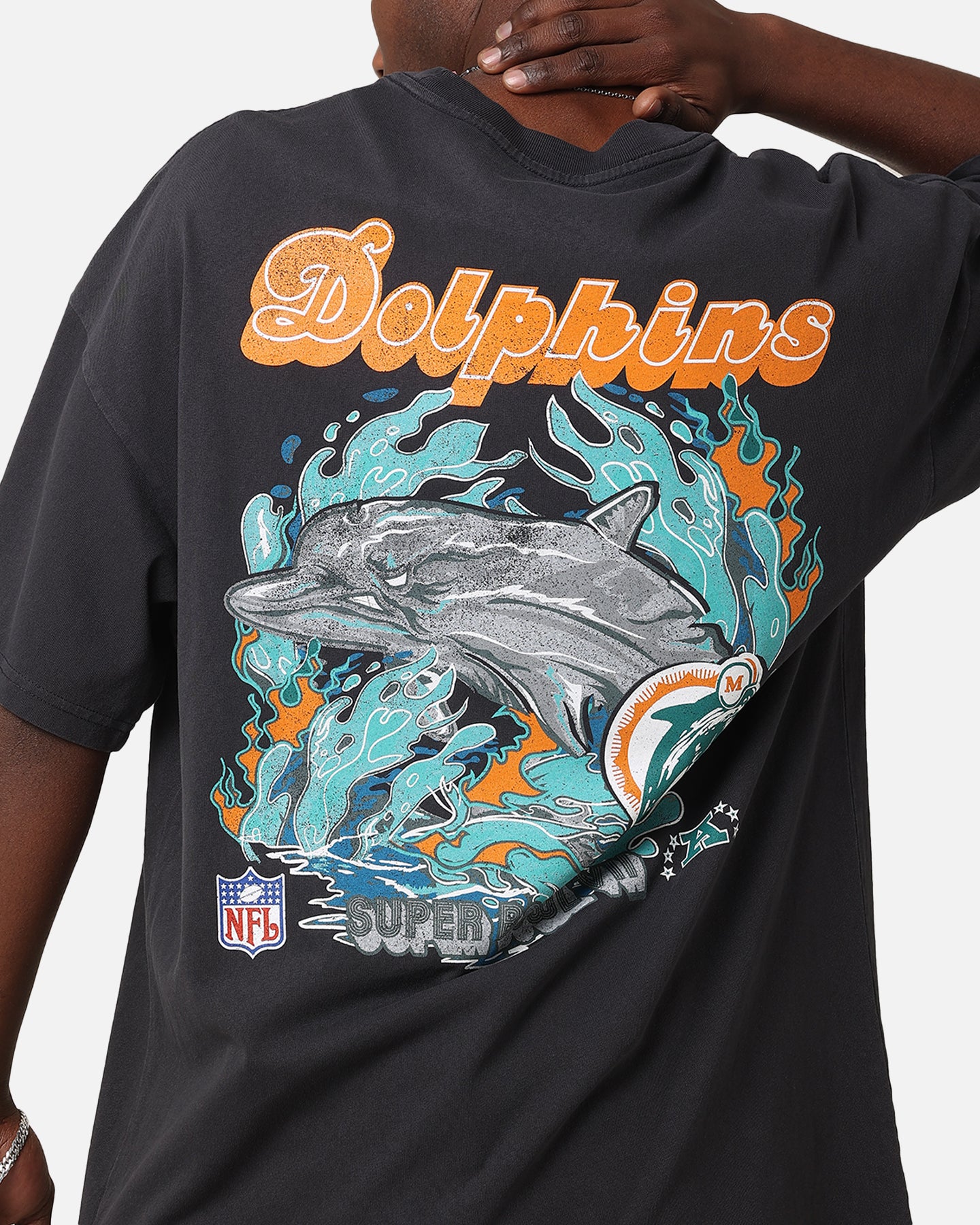 Mitchell & Ness Miami Dolphins 'Alter Ego' Flames T-Shirt Faded Black - Image 7