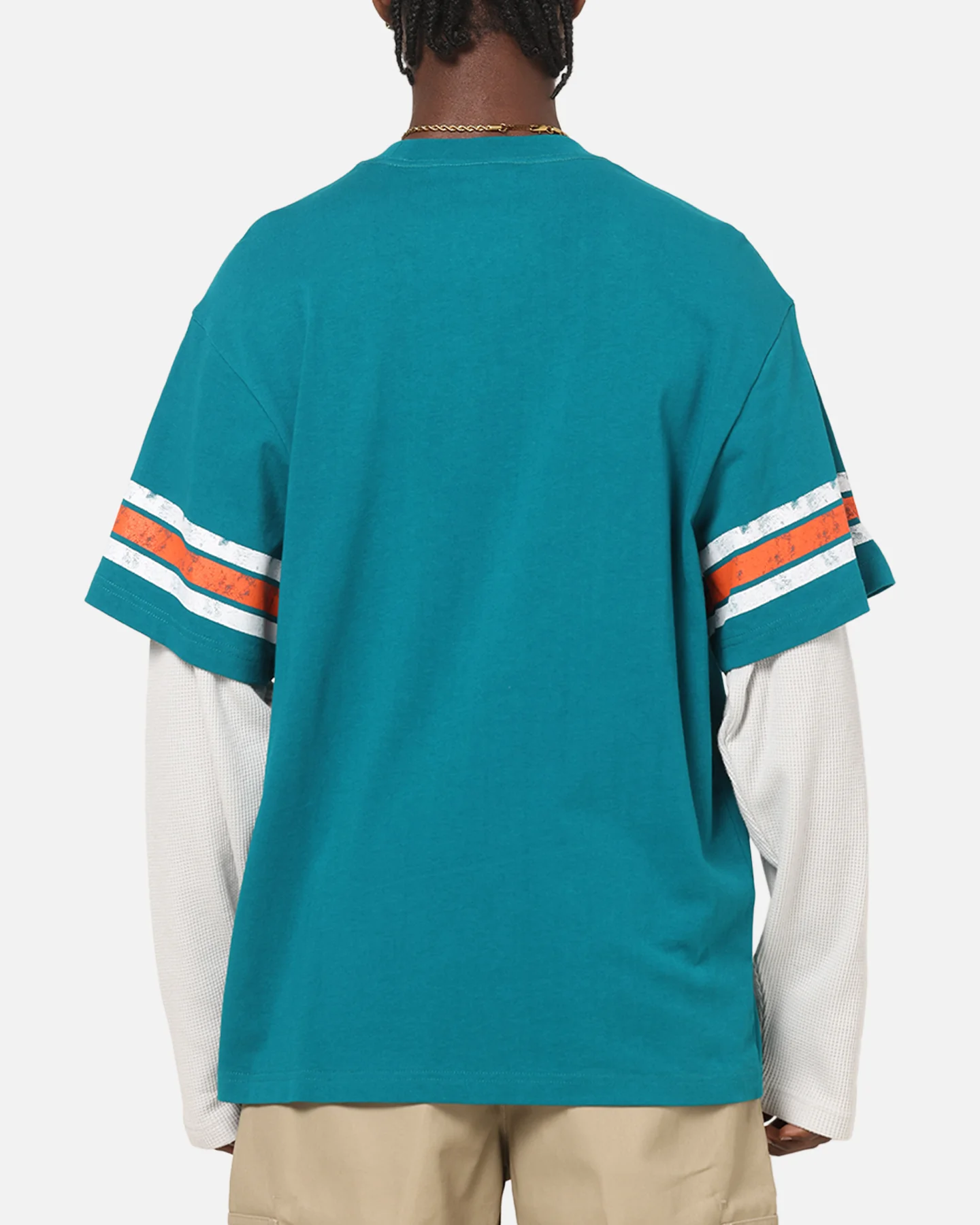 Mitchell & Ness Miami Dolphins Waffle Mock Layer Long Sleeve T-Shirt Teal - Image 3