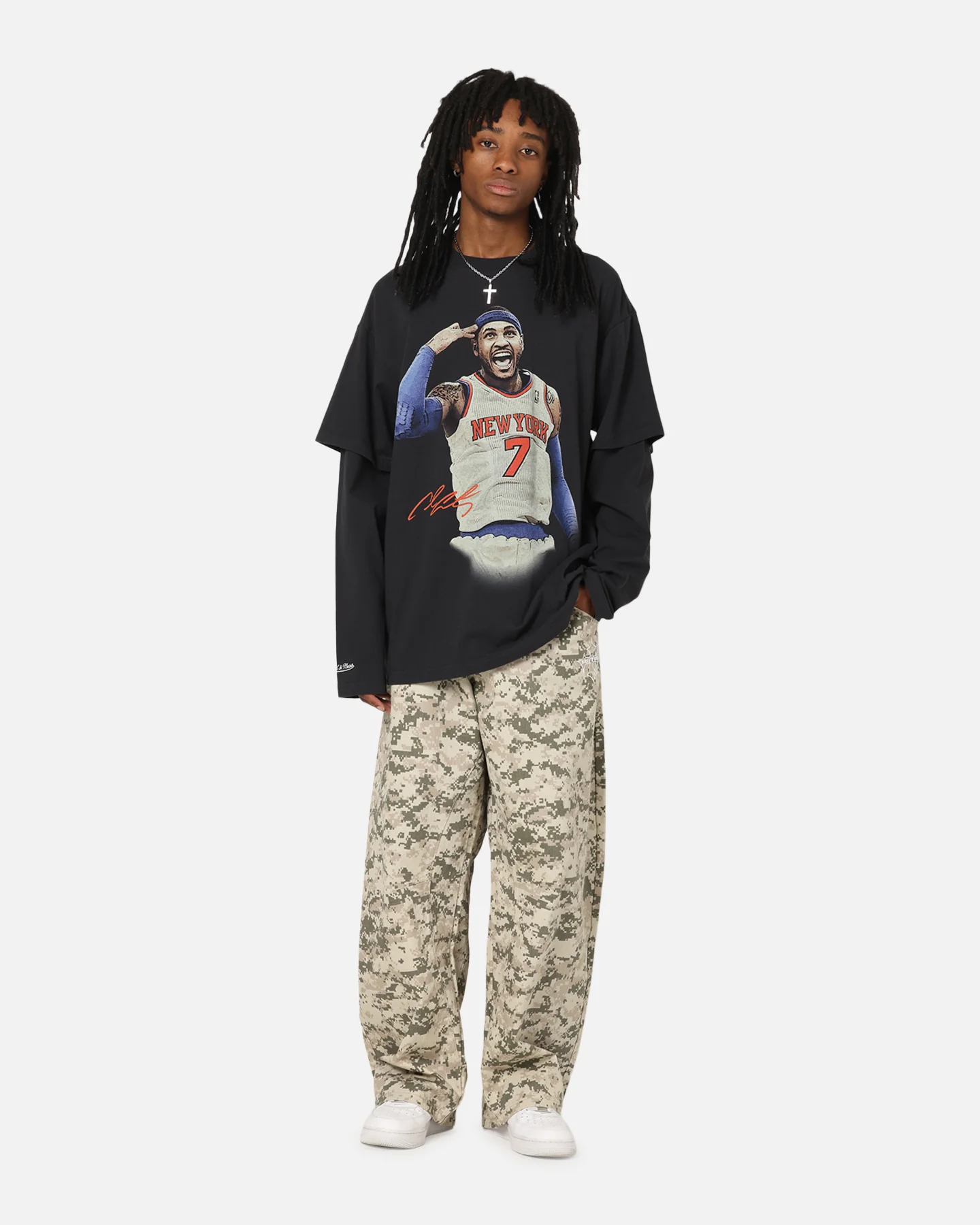 Mitchell & Ness New York Knicks Melo State Of Mind Long Sleeve T-Shirt Faded Black - Image 3