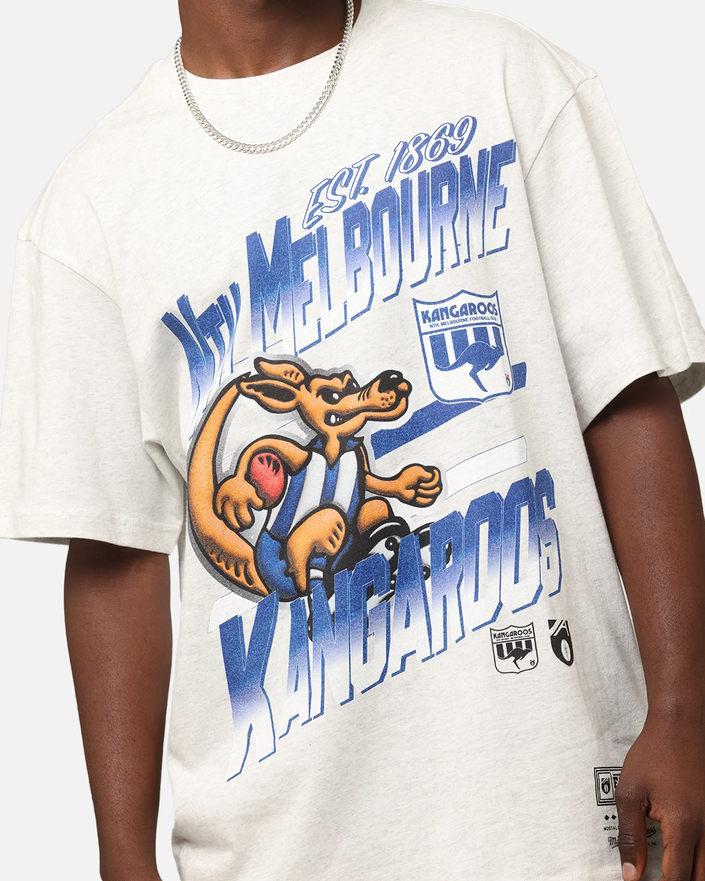 Mitchell & Ness North Melbourne Kangaroos Mascot Character T-Shirt Silver Marle - Image 6