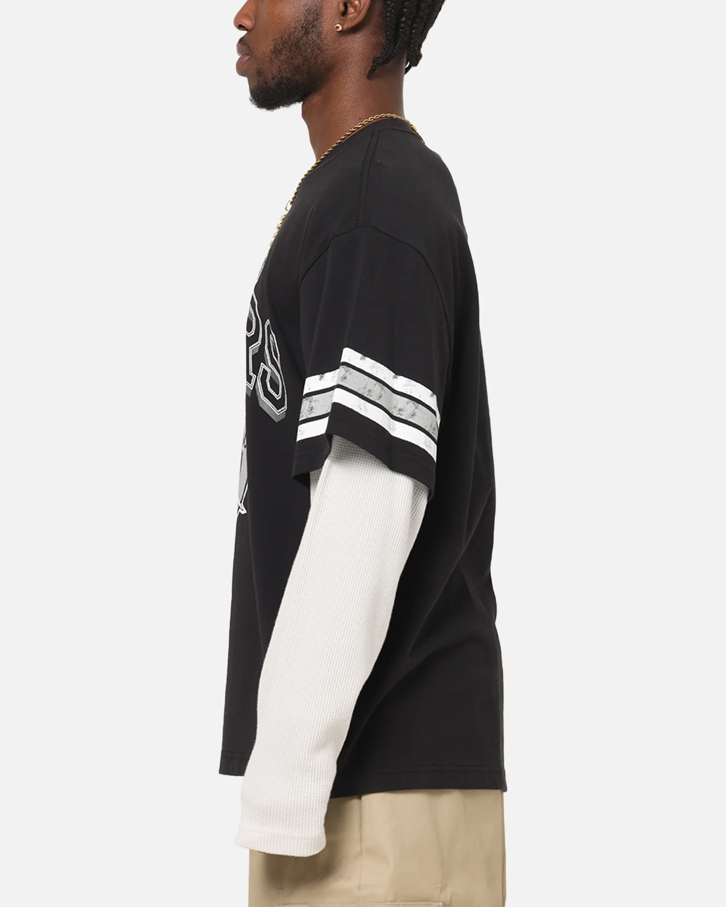 Mitchell & Ness Oakland Raiders Waffle Mock Layer Long Sleeve T-Shirt Black - Image 5