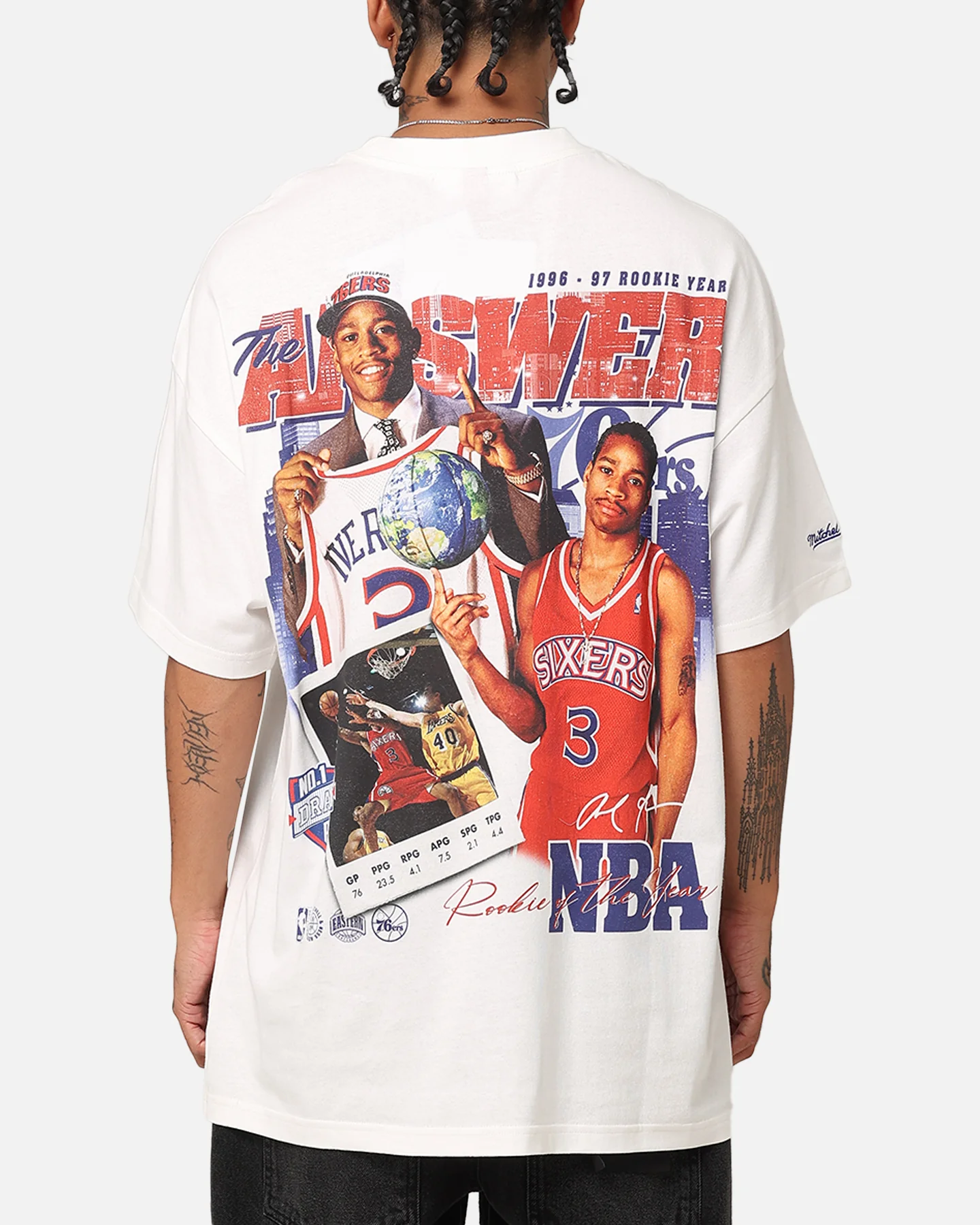 Mitchell & Ness Philadelphia 76ers Allen Iverson Rookie Season T-Shirt Vintage White - Image 2