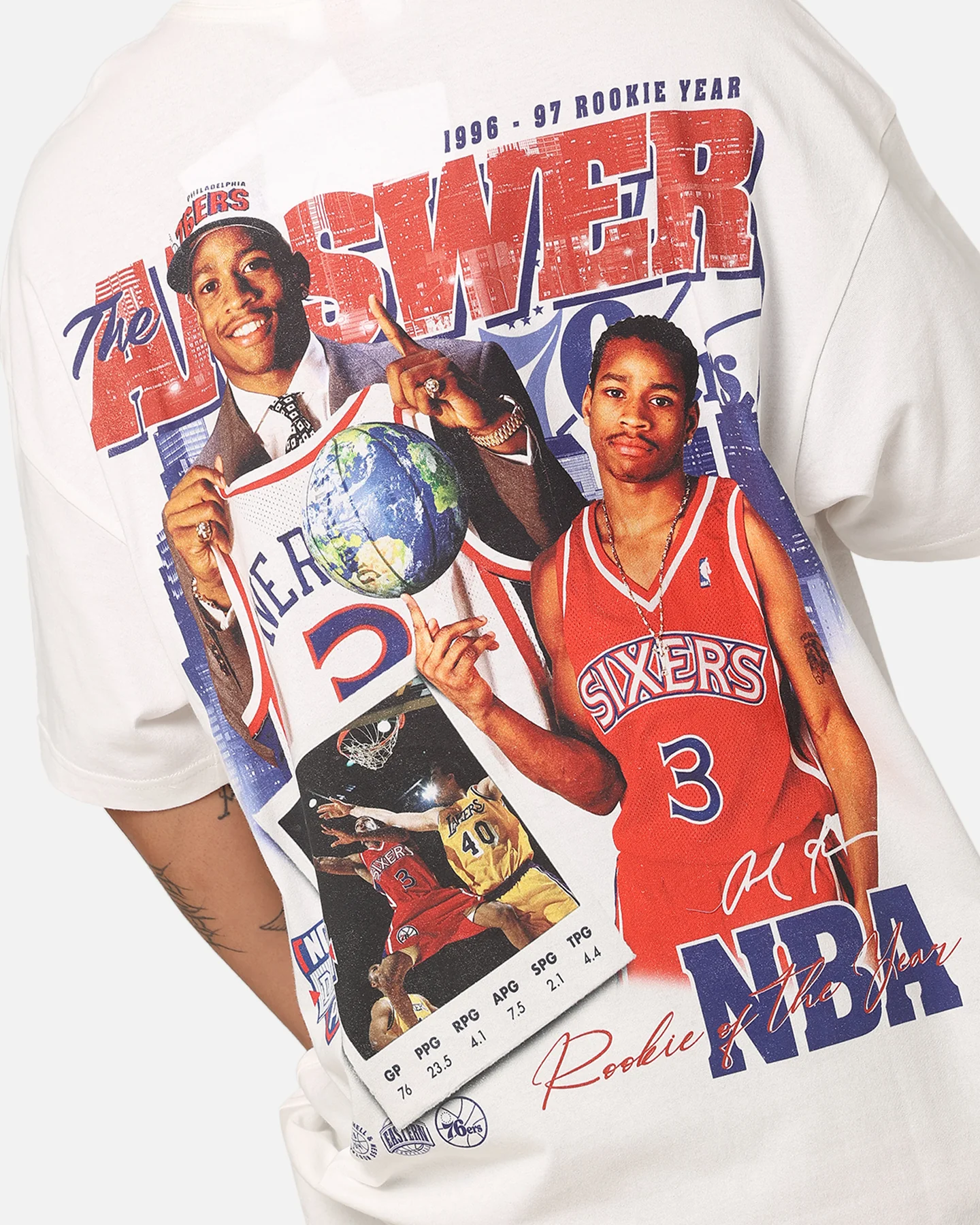 Mitchell & Ness Philadelphia 76ers Allen Iverson Rookie Season T-Shirt Vintage White - Image 7