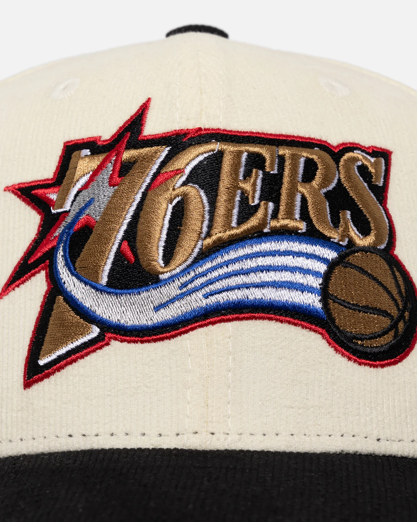 Mitchell & Ness Philadelphia 76ers Go Team Go OG Corduroy Snapback Light Cream/Black - Image 6