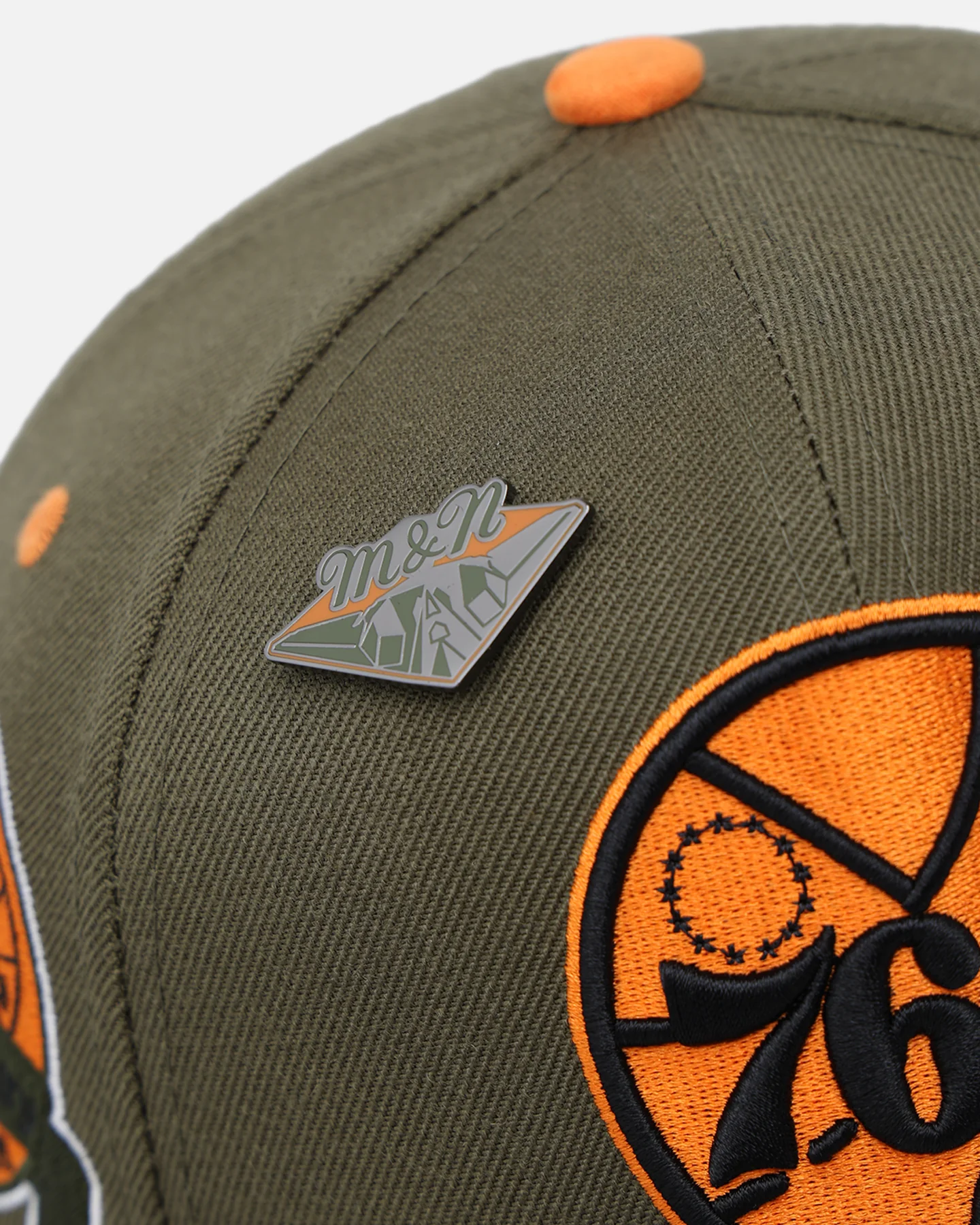 Mitchell & Ness Philadelphia 76ers 'Harmony of Hues' Pro Crown Snapback Olive/Orange - Image 2