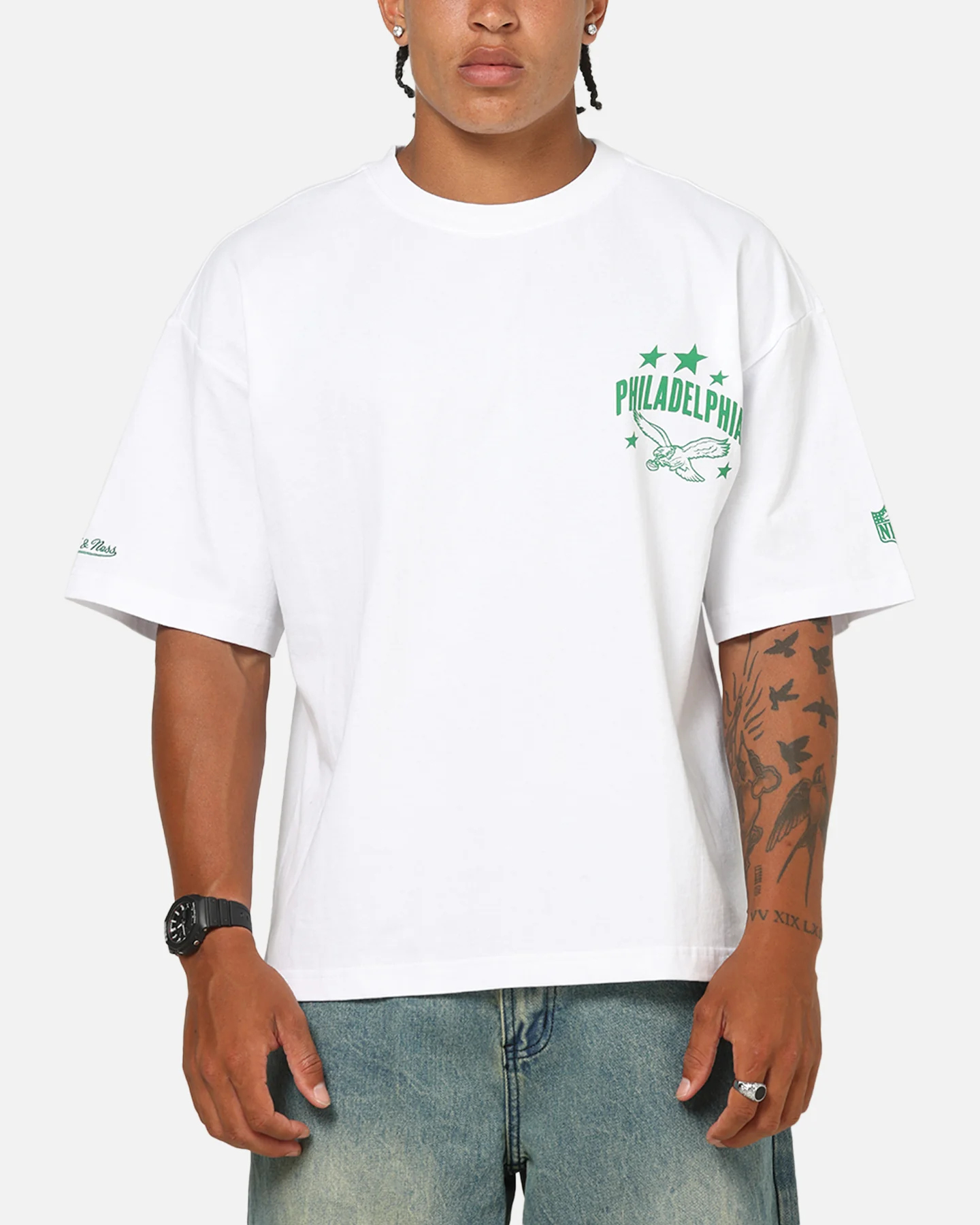 Mitchell & Ness Philadelphia Eagles Stars & Text Boxy T-Shirt White - Image 2