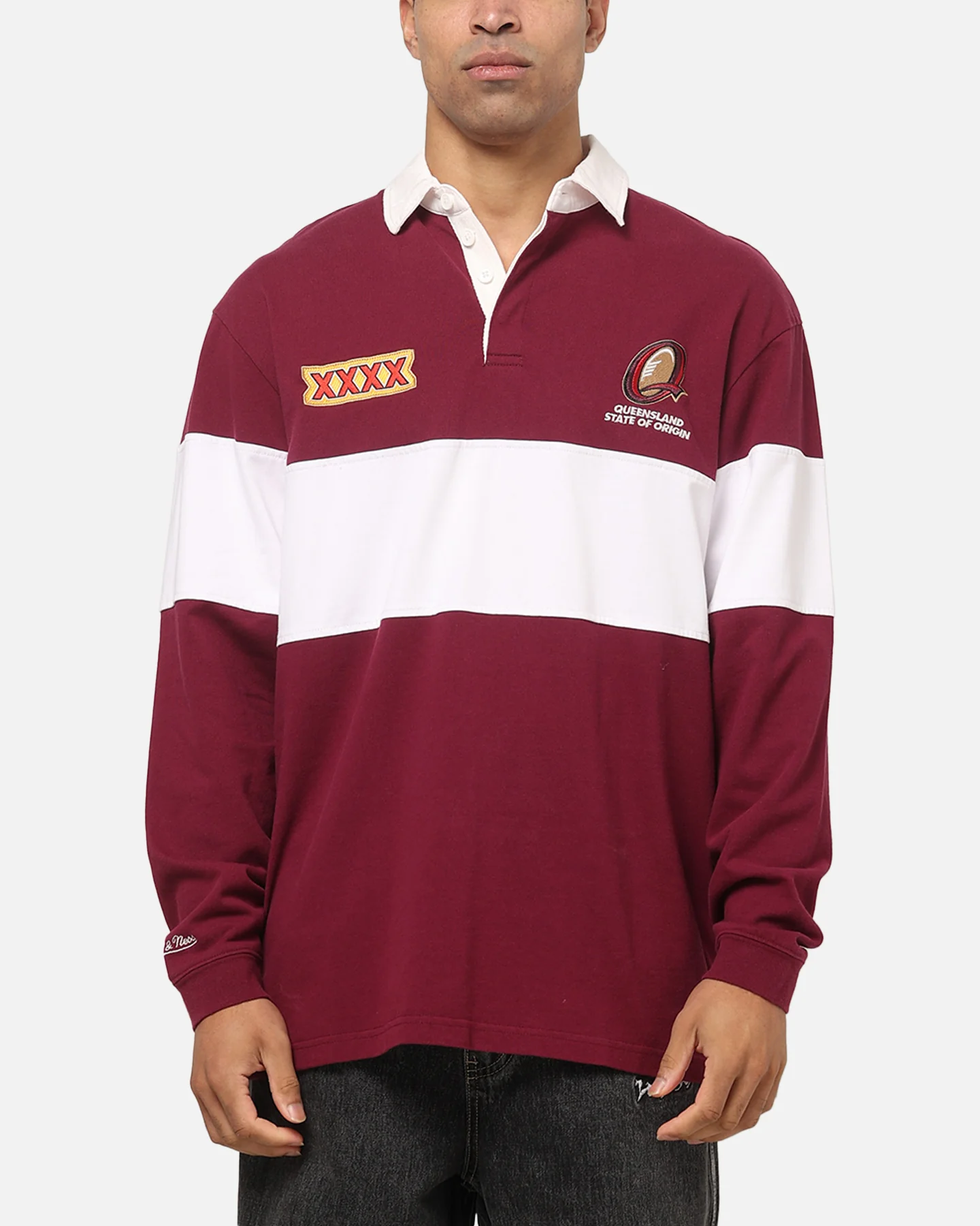 Mitchell & Ness Queensland Maroons Panelled Rugby Shirt Maroon
