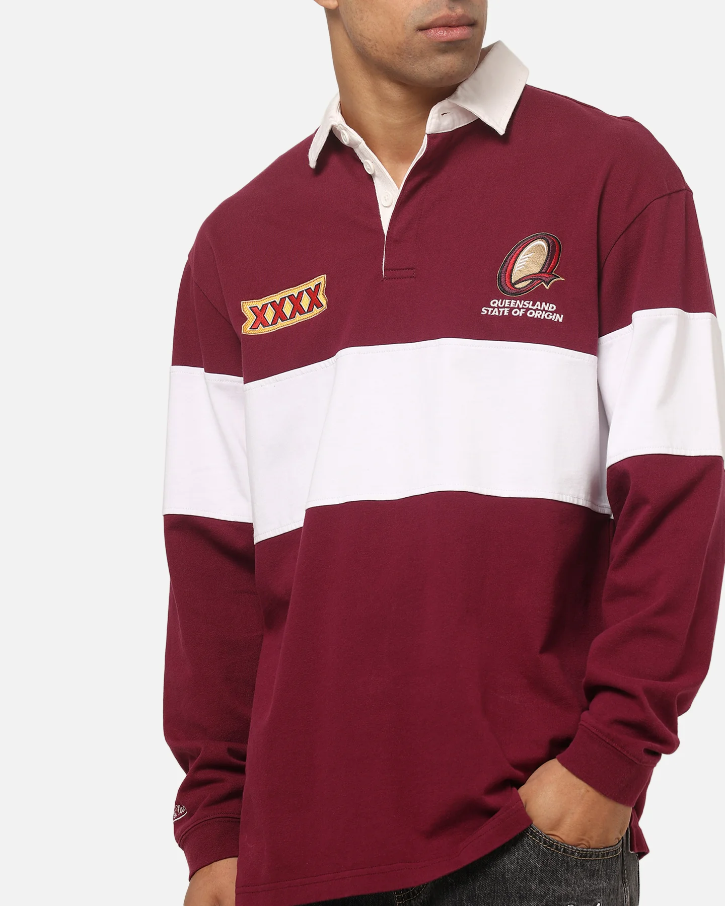Mitchell & Ness Queensland Maroons Panelled Rugby Shirt Maroon - Image 6