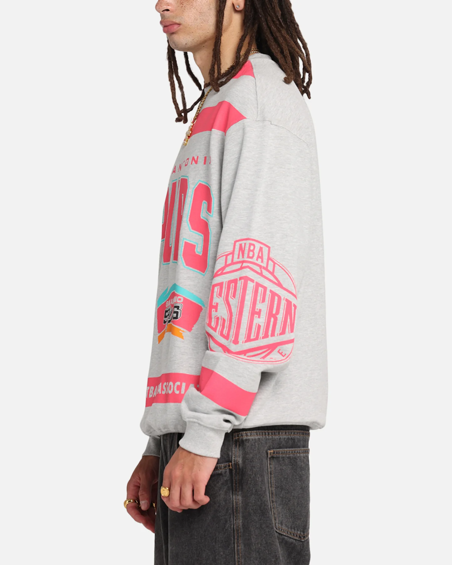 Mitchell & Ness San Antonio Spurs Letterform Crewneck Grey Marle - Image 5