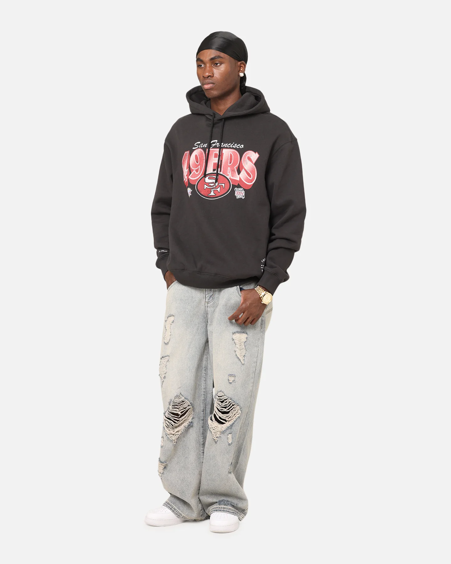 Mitchell & Ness San Francisco 49ers Arch Hoodie Faded Black - Image 2