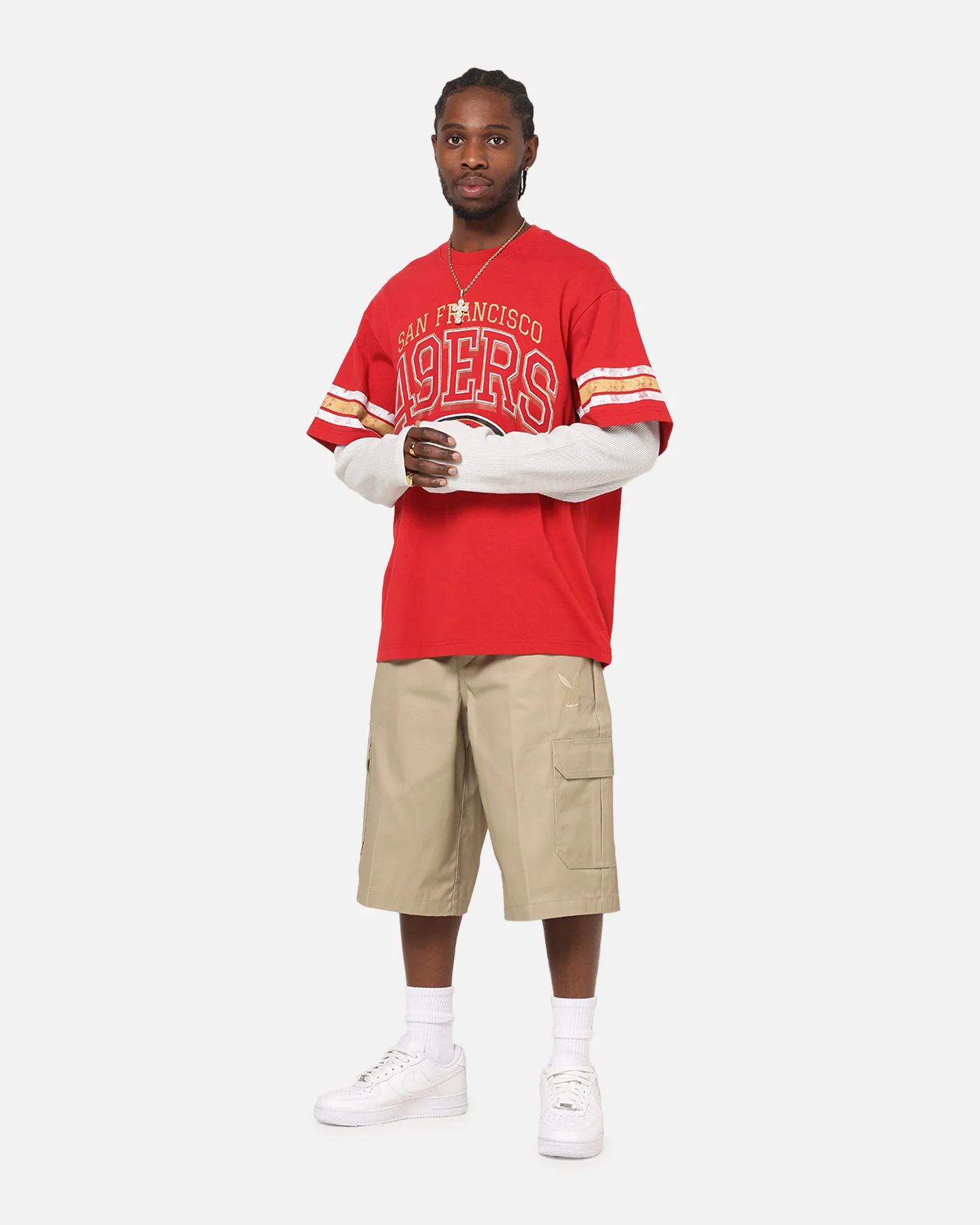 Mitchell & Ness San Francisco 49ers Waffle Mock Layer Long Sleeve T-Shirt Red - Image 2