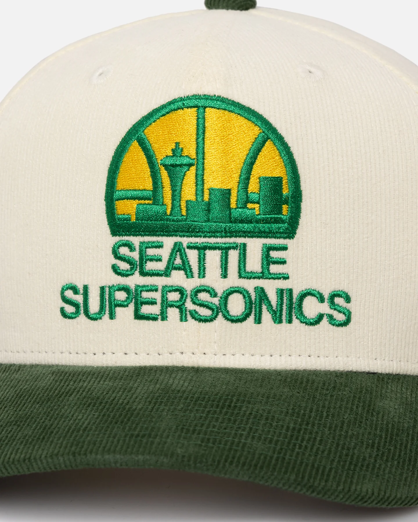 Mitchell & Ness Seattle SuperSonics Go Team Go OG Corduroy Snapback Light Cream/Green - Image 2