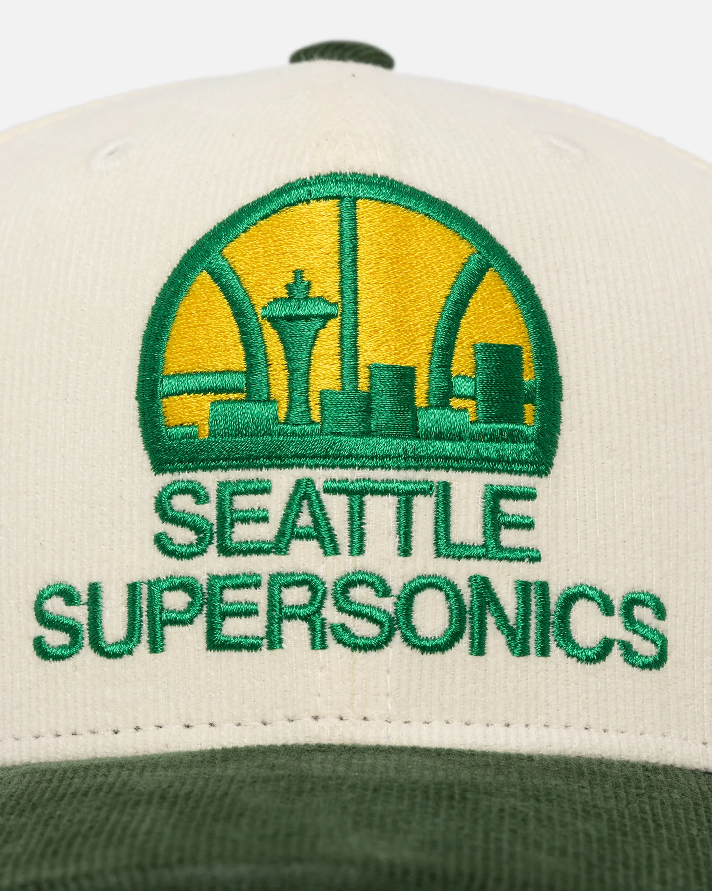 Mitchell & Ness Seattle SuperSonics Go Team Go OG Corduroy Snapback Light Cream/Green - Image 6
