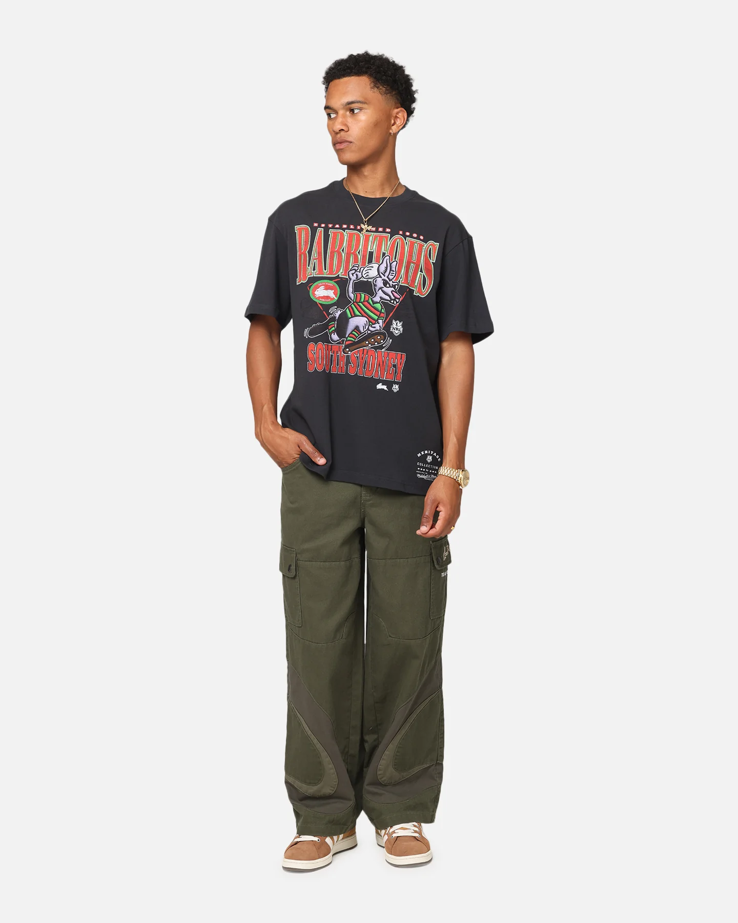 Mitchell & Ness South Sydney Rabbitohs Mascot Character T-Shirt Faded Black - Image 2