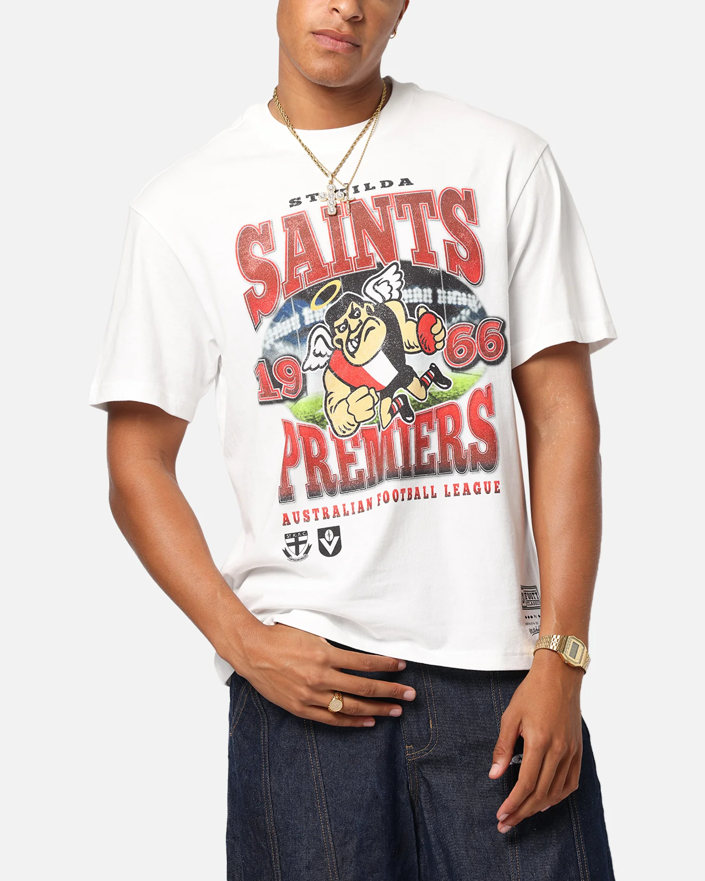 Mitchell & Ness St Kilda Saints Mascot T-Shirt Vintage White - Image 6