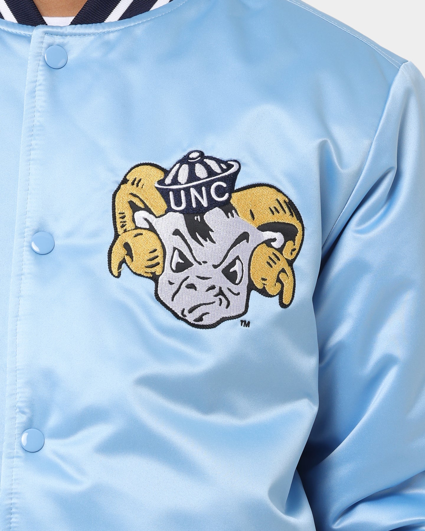 Mitchell & Ness University Of North Carolina Tar Heels Heavyweight Satin Jacket Light Blue - Image 4
