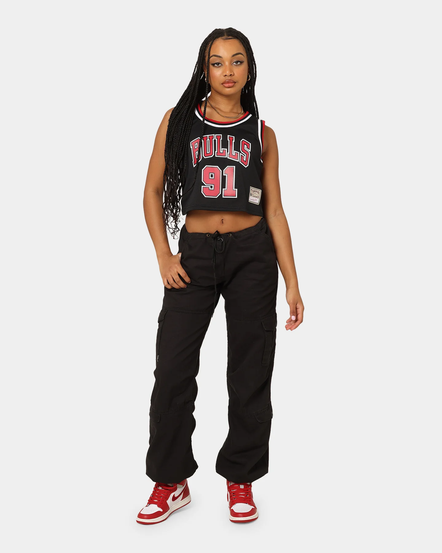 Mitchell & Ness Women's Chicago Bulls Dennis Rodman #91 NBA Cropped Jersey Black - Image 2