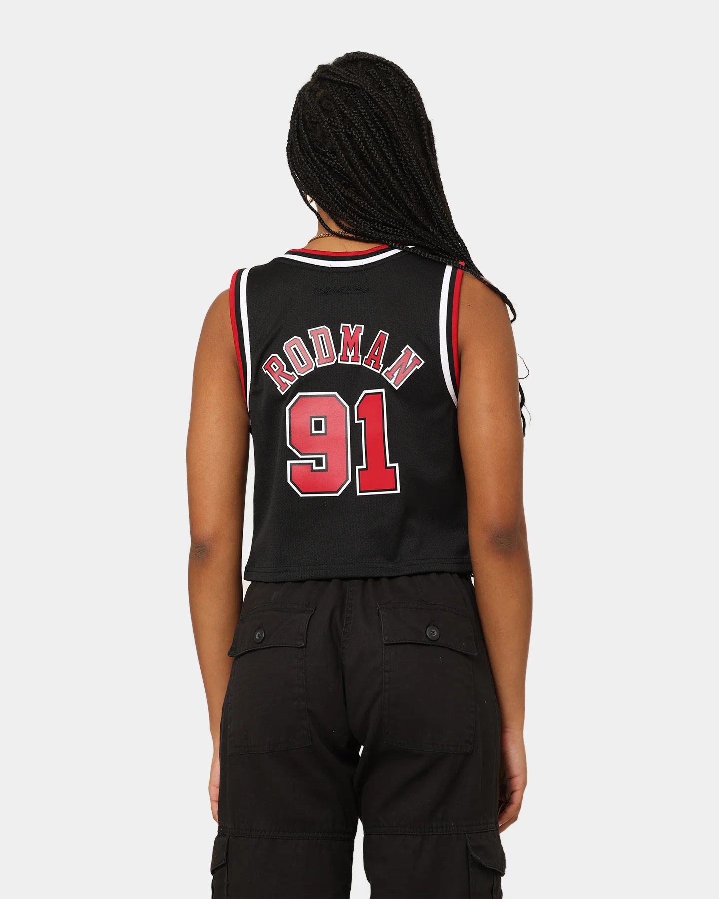Mitchell & Ness Women's Chicago Bulls Dennis Rodman #91 NBA Cropped Jersey Black - Image 4