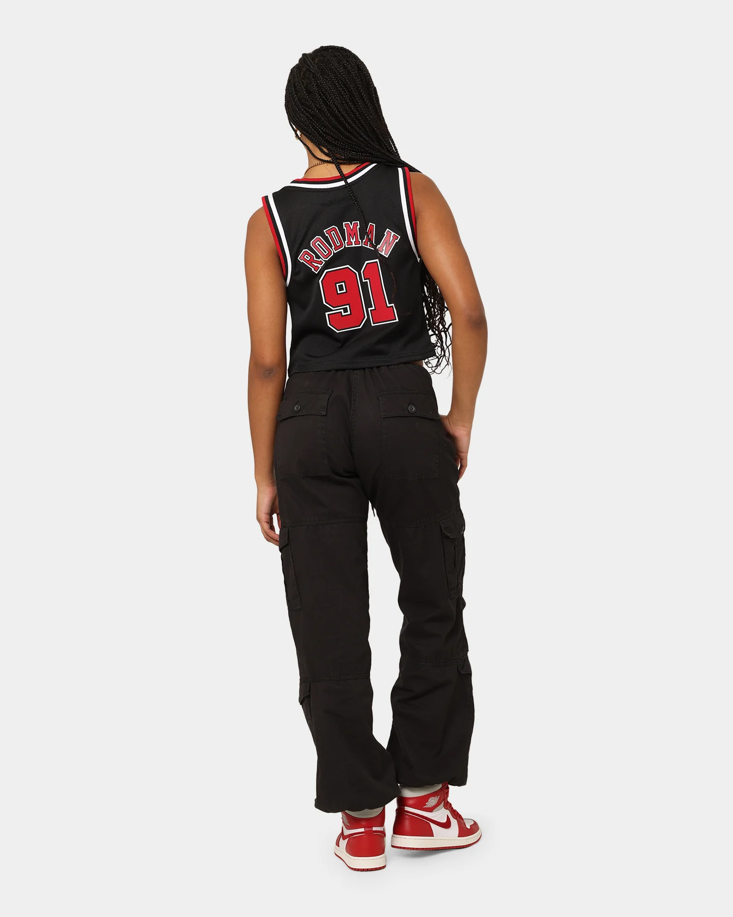 Mitchell & Ness Women's Chicago Bulls Dennis Rodman #91 NBA Cropped Jersey Black - Image 7