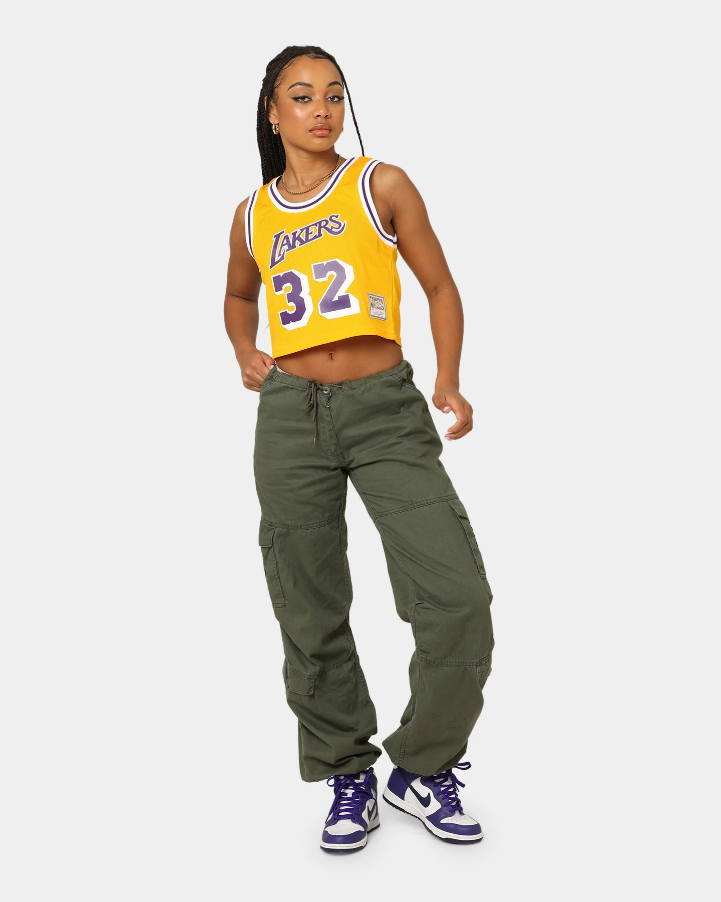 Mitchell & Ness Women's Los Angeles Lakers Earvin "Magic" Johnson #32 NBA Cropped Jersey Yellow/Purple - Image 2