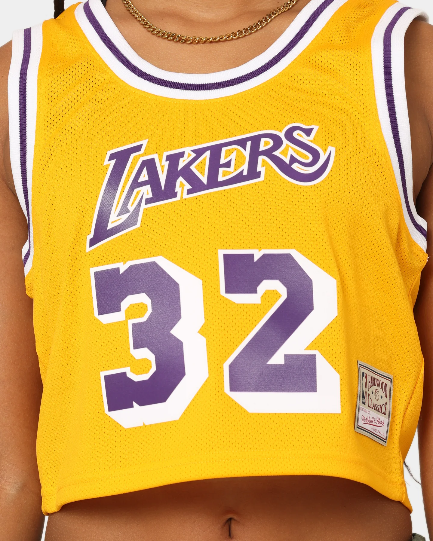 Mitchell & Ness Women's Los Angeles Lakers Earvin "Magic" Johnson #32 NBA Cropped Jersey Yellow/Purple - Image 3