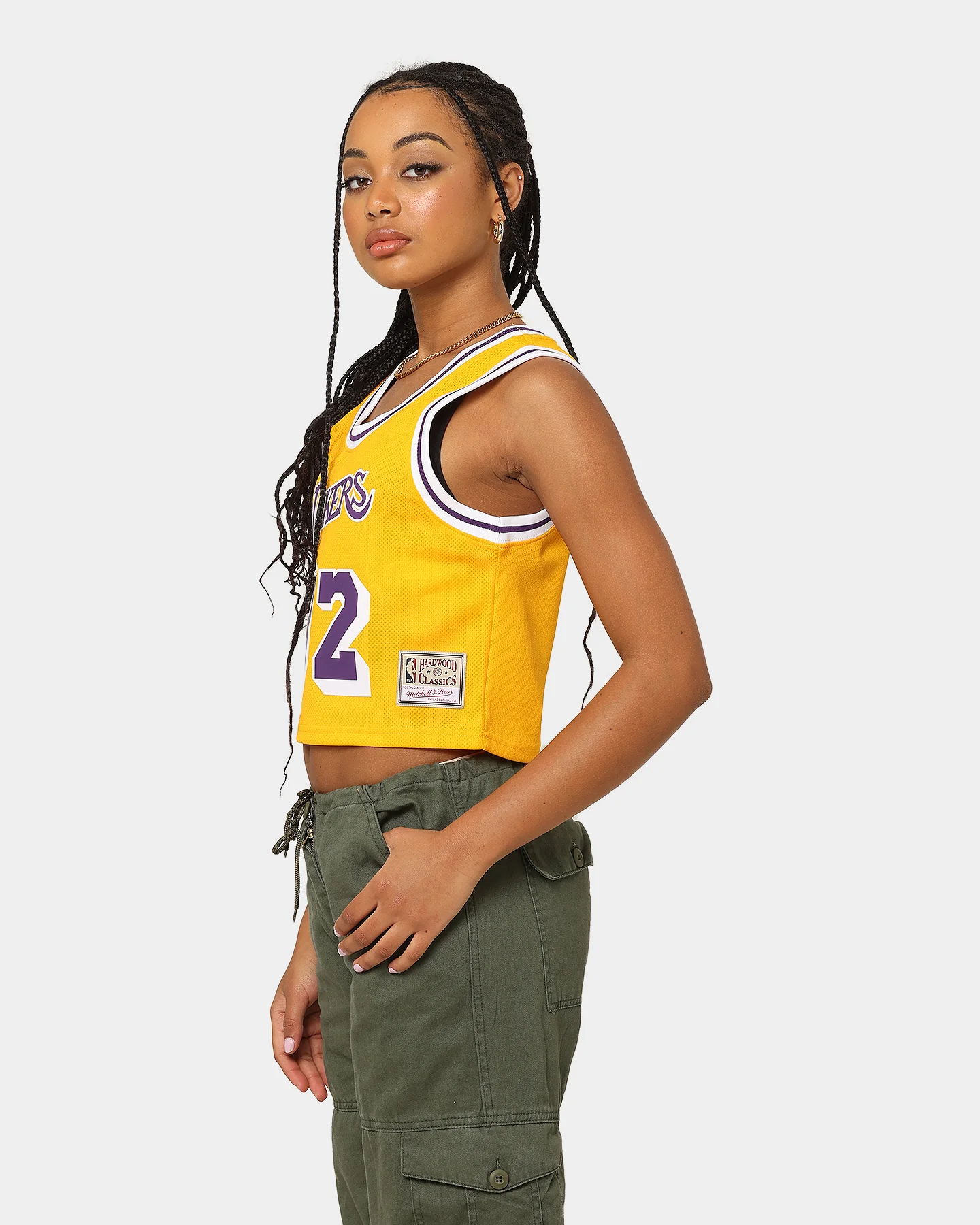 Mitchell & Ness Women's Los Angeles Lakers Earvin "Magic" Johnson #32 NBA Cropped Jersey Yellow/Purple - Image 6