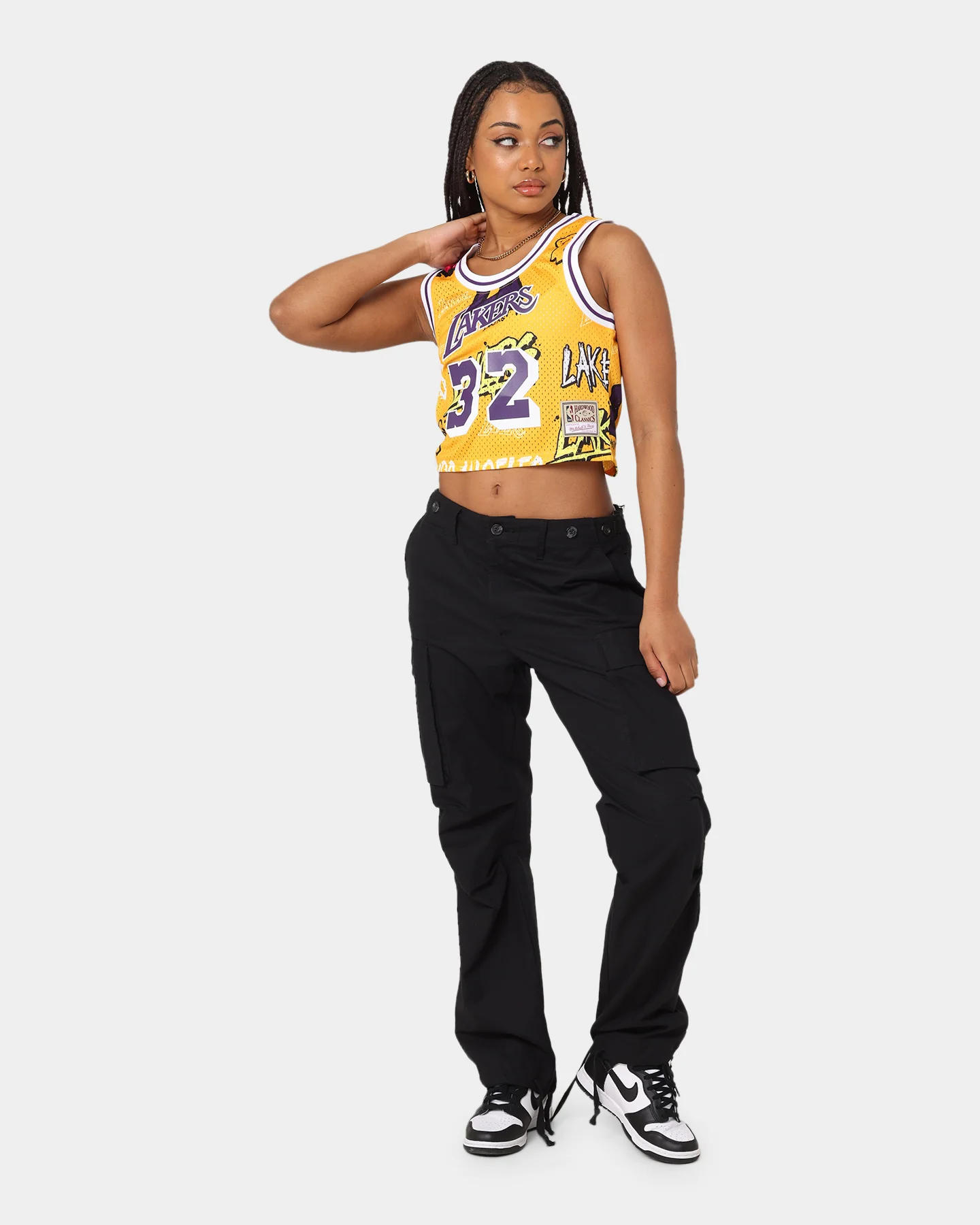 Mitchell & Ness Women's Magic Johnson Los Angeles Lakers Slap Sticker Crop Tank Yellow - Image 3