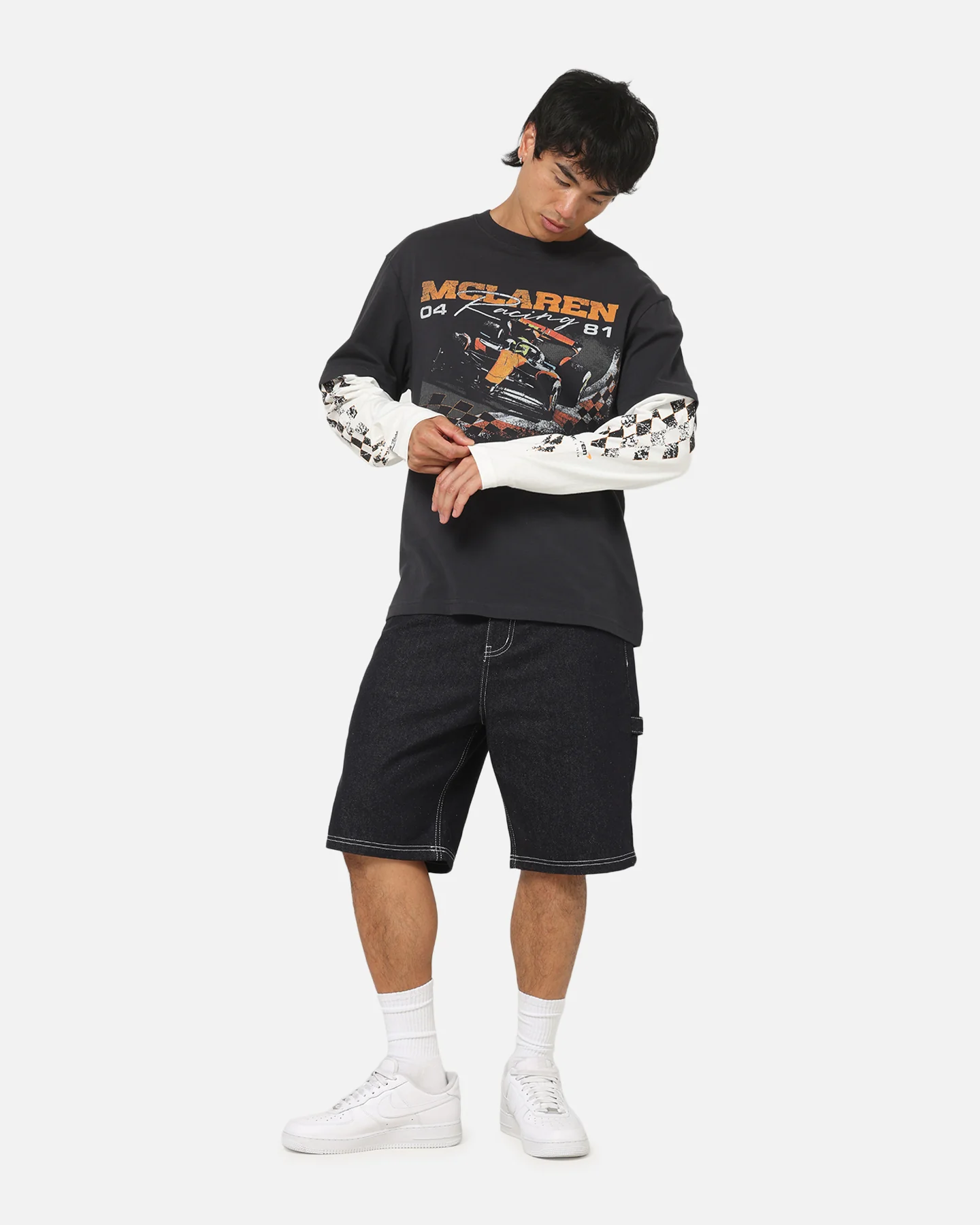 Mitchell & Ness X Mclaren Checkered Vintage Long Sleeve T-Shirt Black/Vintage White - Image 2