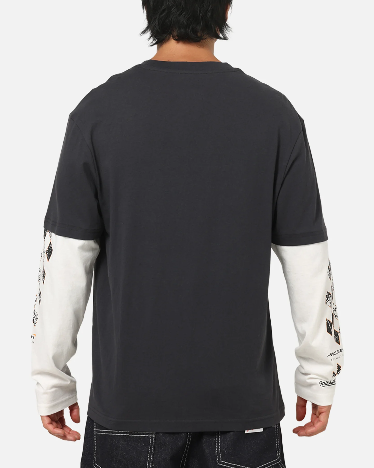 Mitchell & Ness X Mclaren Checkered Vintage Long Sleeve T-Shirt Black/Vintage White - Image 3