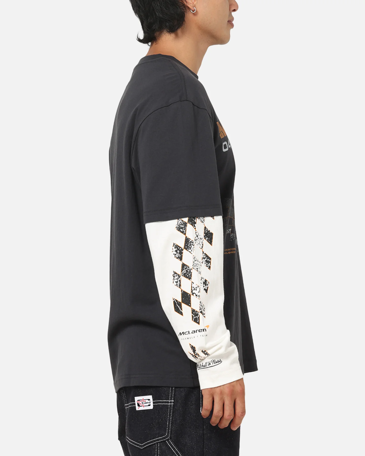 Mitchell & Ness X Mclaren Checkered Vintage Long Sleeve T-Shirt Black/Vintage White - Image 4