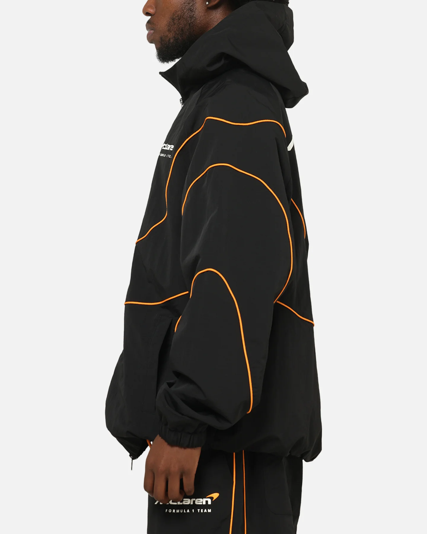 Mitchell & Ness X Mclaren Nylon Tracksuit Zip Hoodie Black/Papaya - Image 6