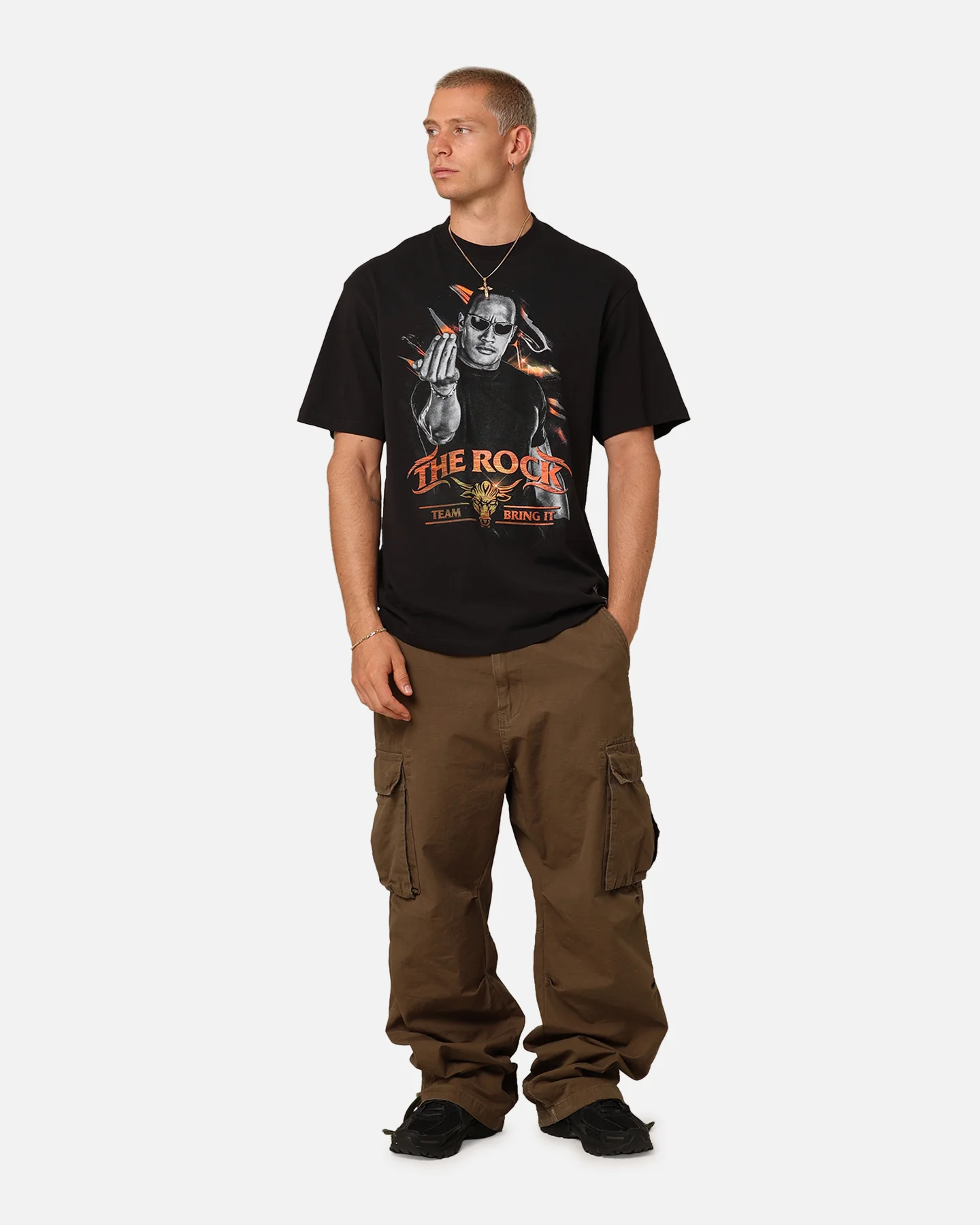 Mitchell & Ness X WWE Dwayne "The Rock" Johnson Team Bring It T-Shirt Overdyed Black - Image 2
