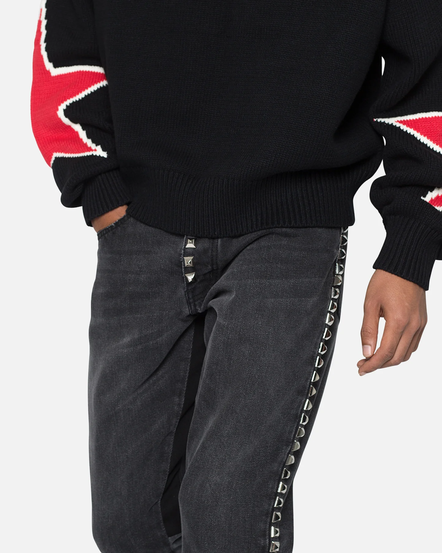 MNML B572 Studded Flare Denim Jeans Black - Image 5