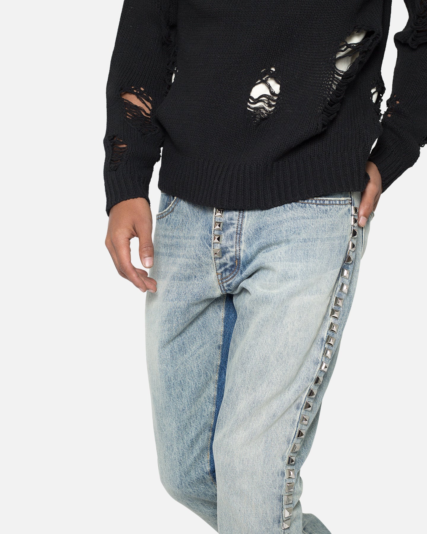 MNML B572 Studded Flare Denim Jeans Blue - Image 5