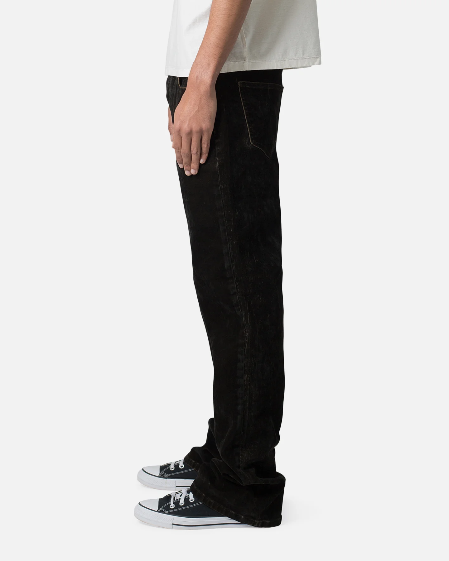 MNML B577 Suede Flare Denim Jeans Brown - Image 3
