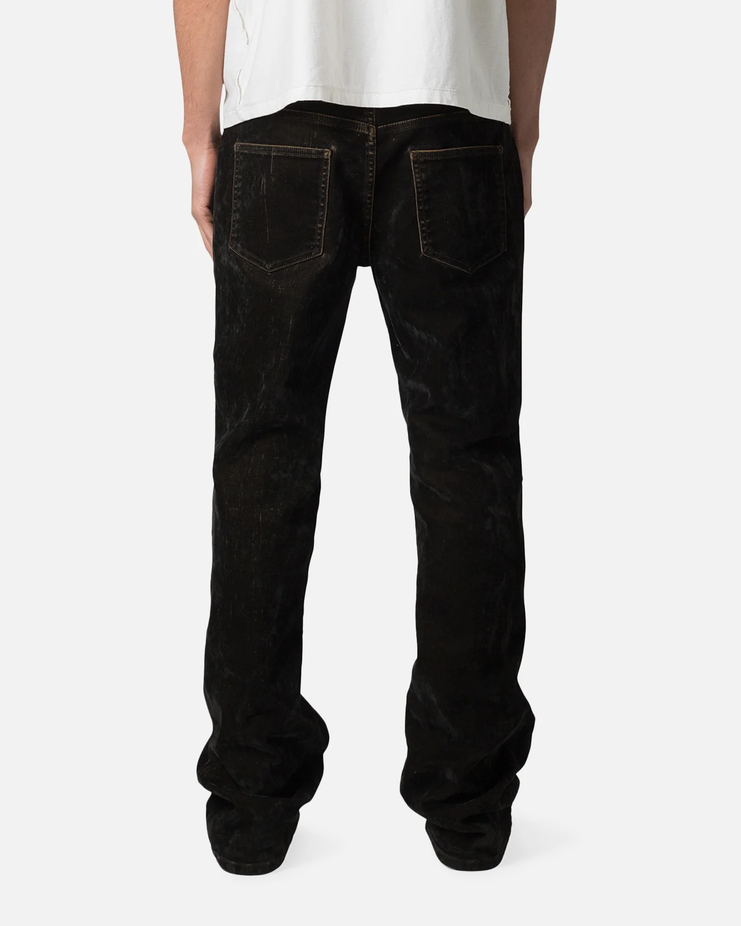 MNML B577 Suede Flare Denim Jeans Brown - Image 4