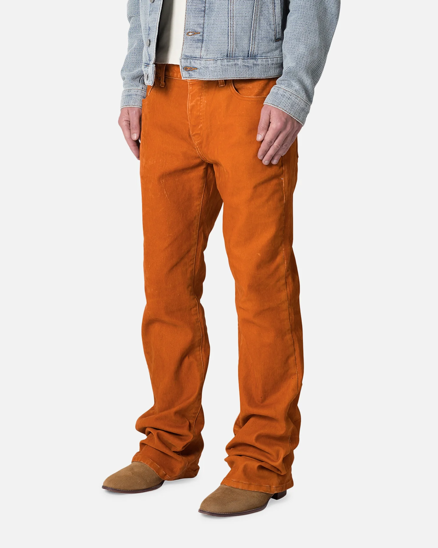 MNML B577 Suede Flare Denim Jeans Rust - Image 2