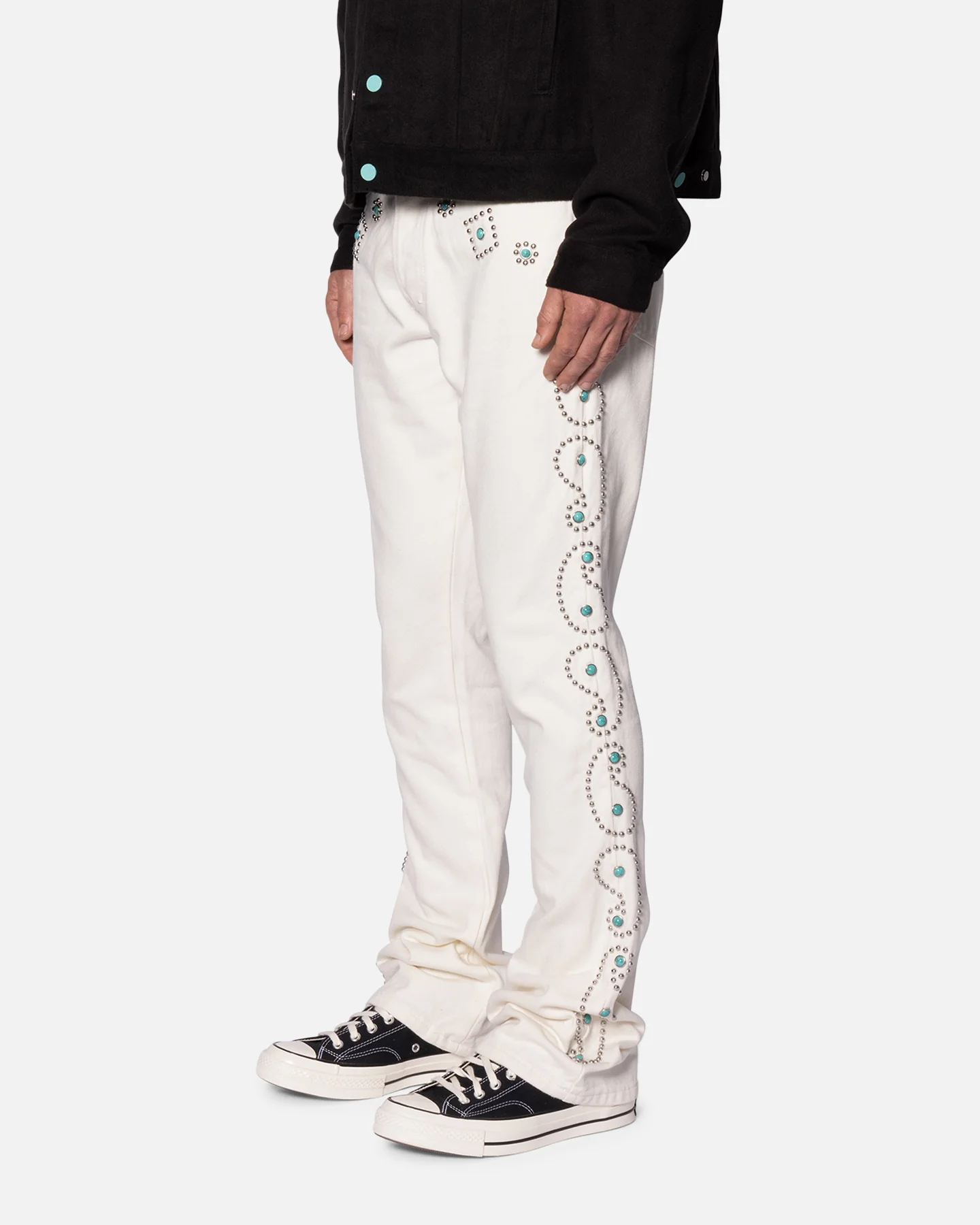 MNML B660 Paisley Stud Twill Flare Denim Jeans Ivory - Image 2
