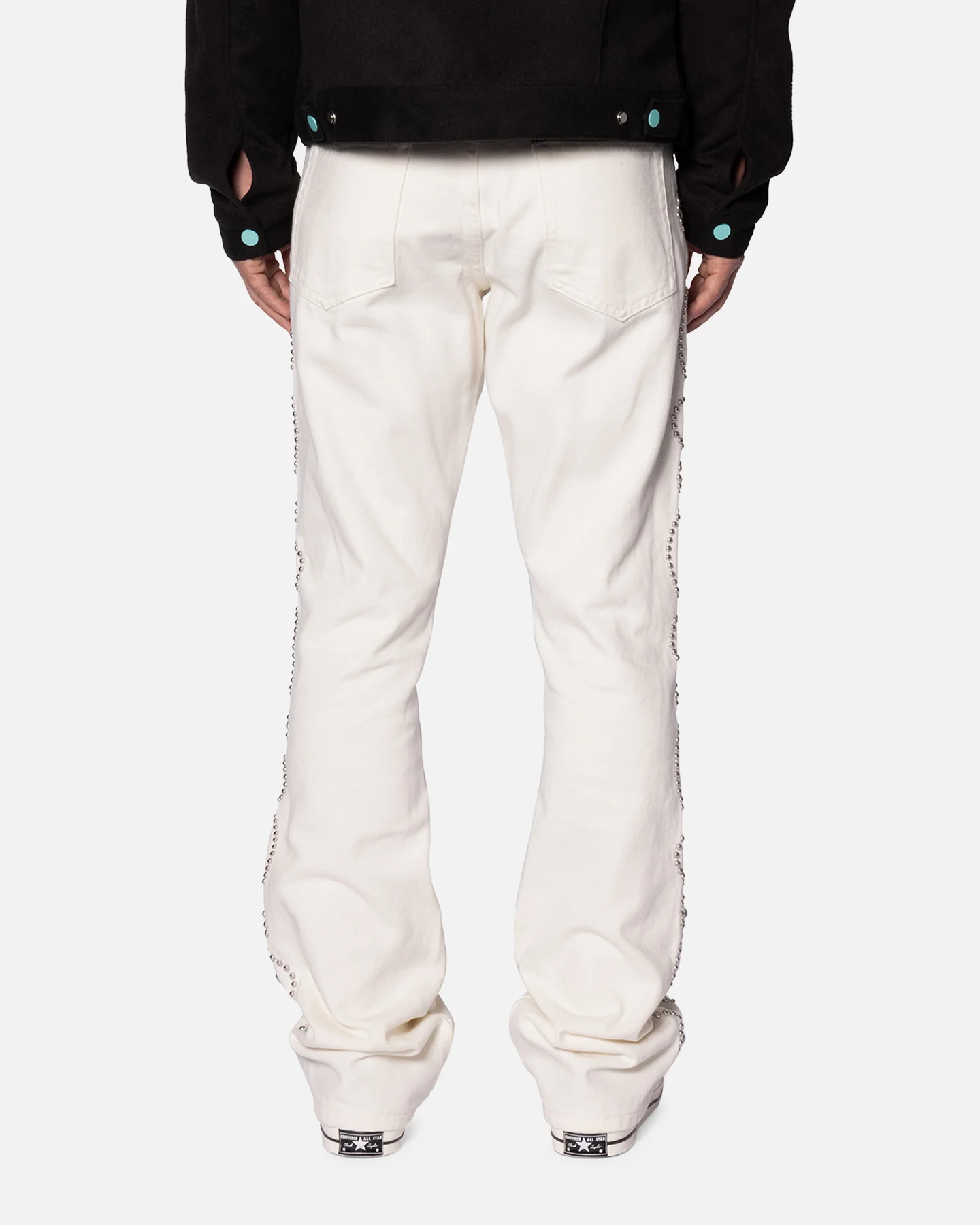 MNML B660 Paisley Stud Twill Flare Denim Jeans Ivory - Image 4