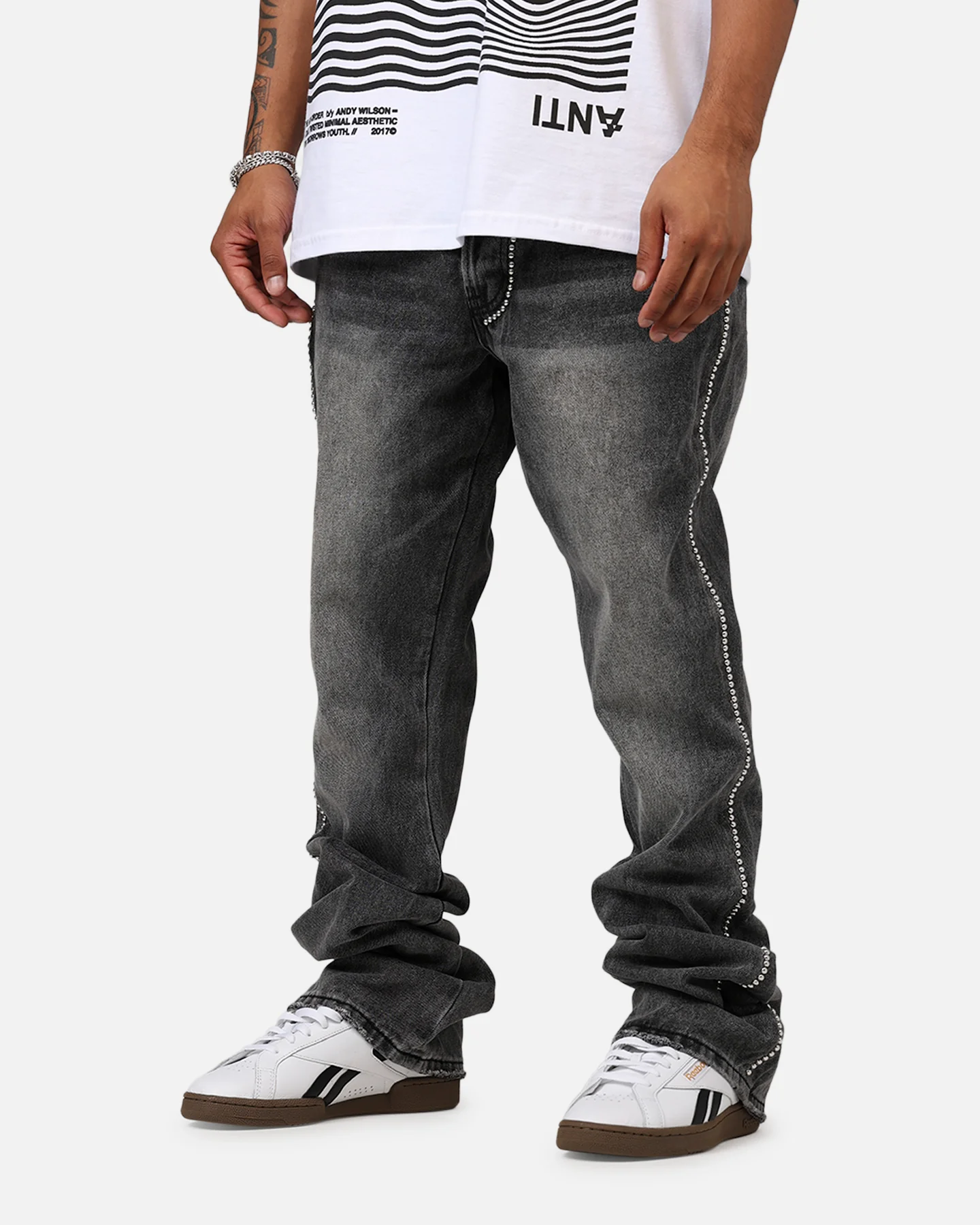 MNML B661 Flat Studded Flare Denim Jeans Vintage Black - Image 4