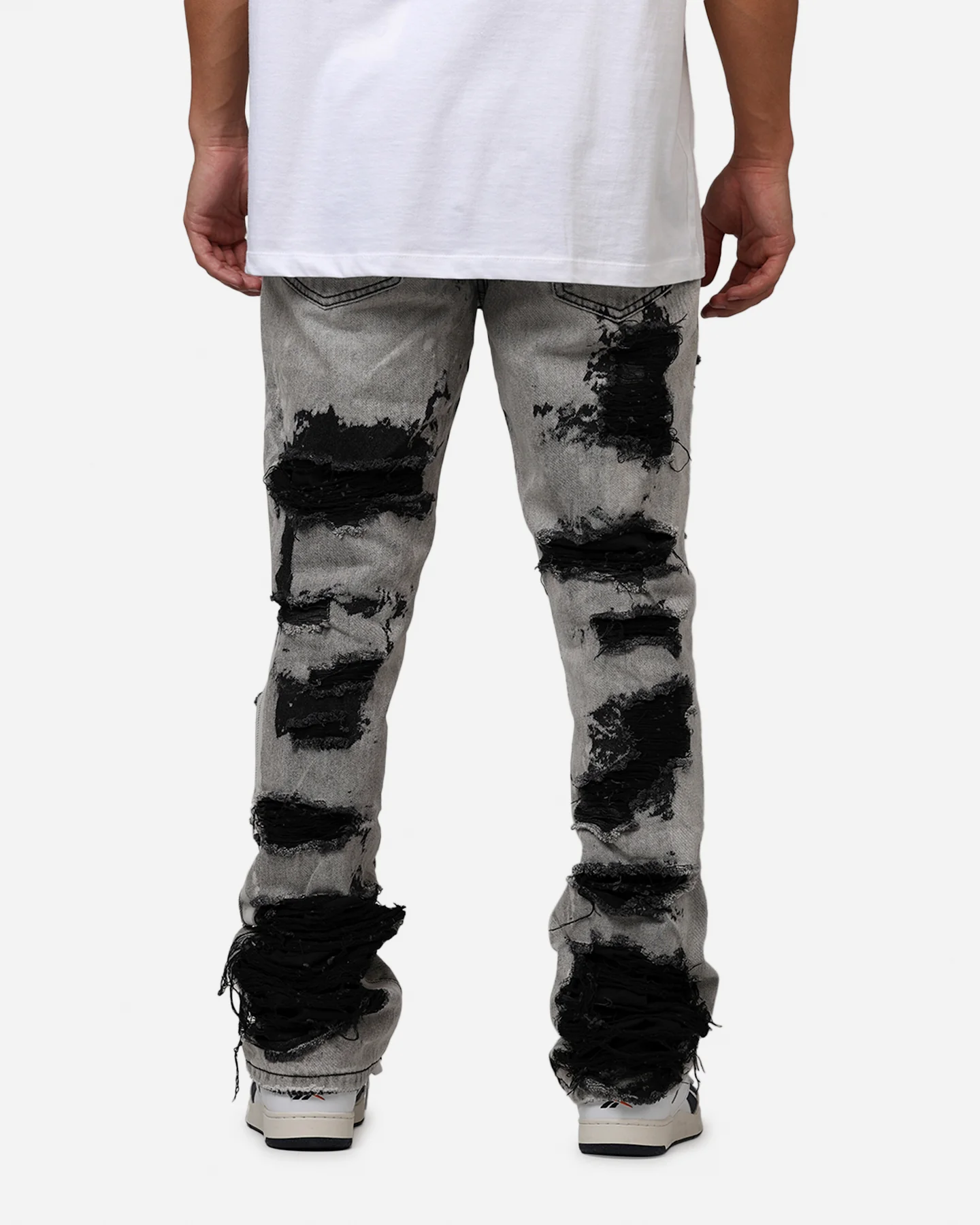 MNML B668 Rock Distress Flare Denim Jeans Light Grey - Image 5