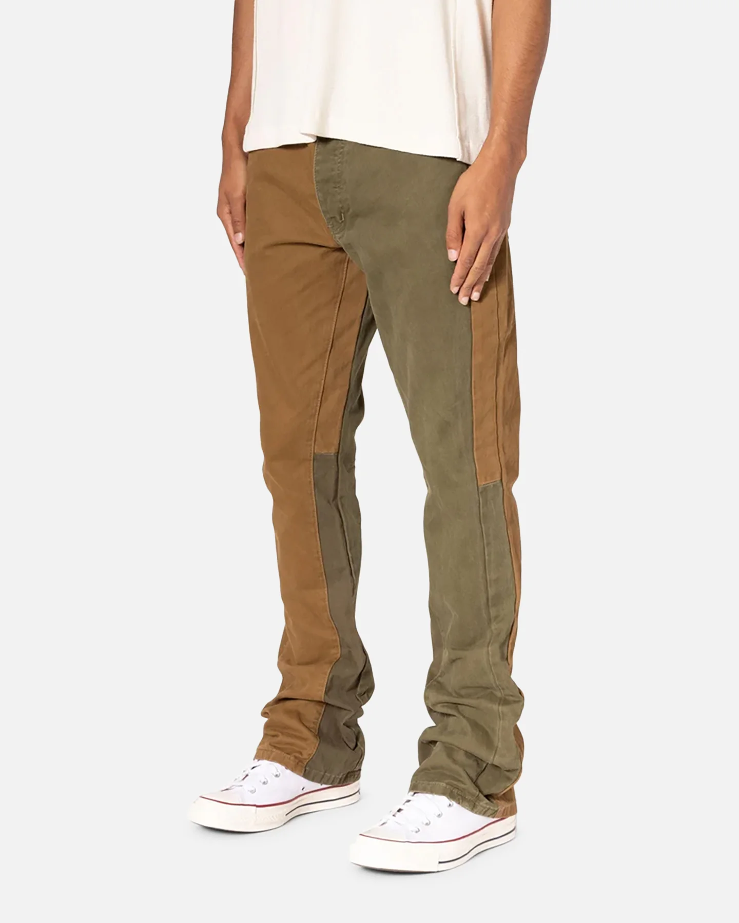 MNML B680 Colour Block Denim Jeans Olive - Image 2