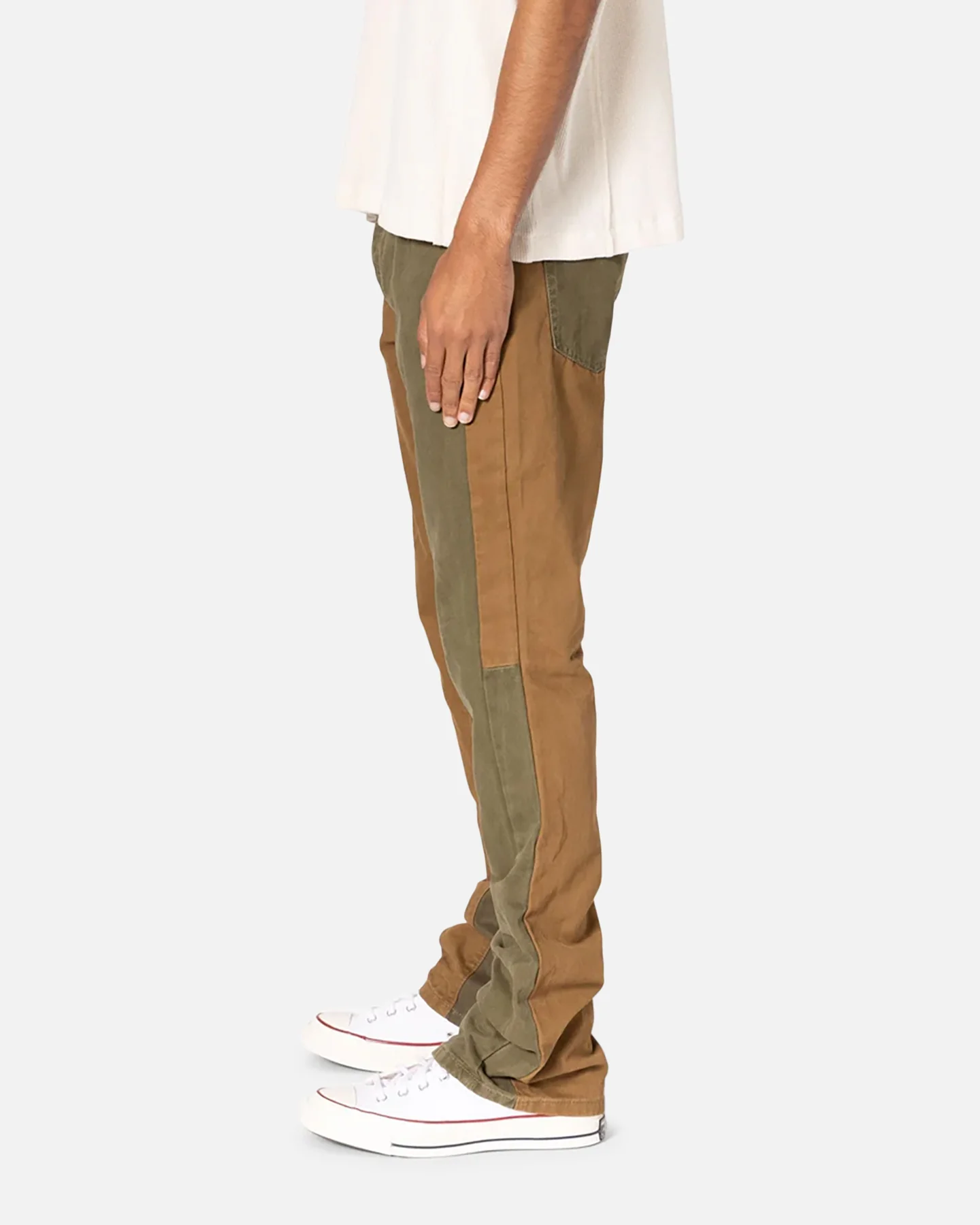 MNML B680 Colour Block Denim Jeans Olive - Image 3