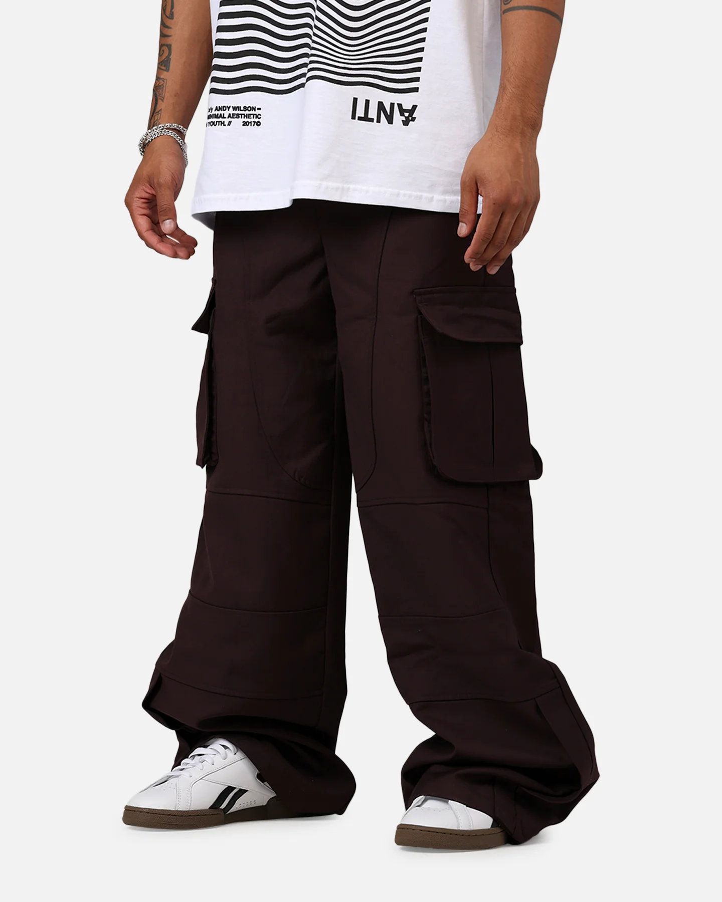 MNML Baggy Cargo Trouser Pants Burgandy - Image 4