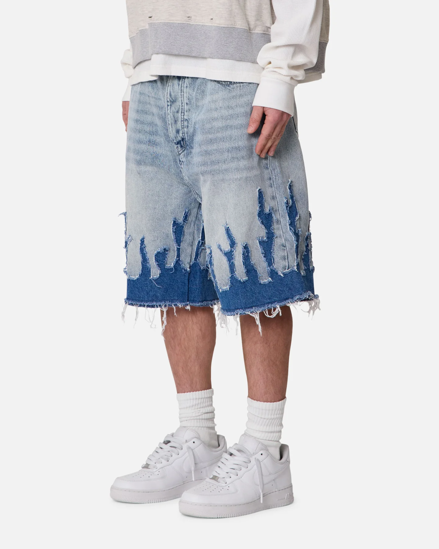 MNML Baggy Flame Denim Shorts Blue - Image 2